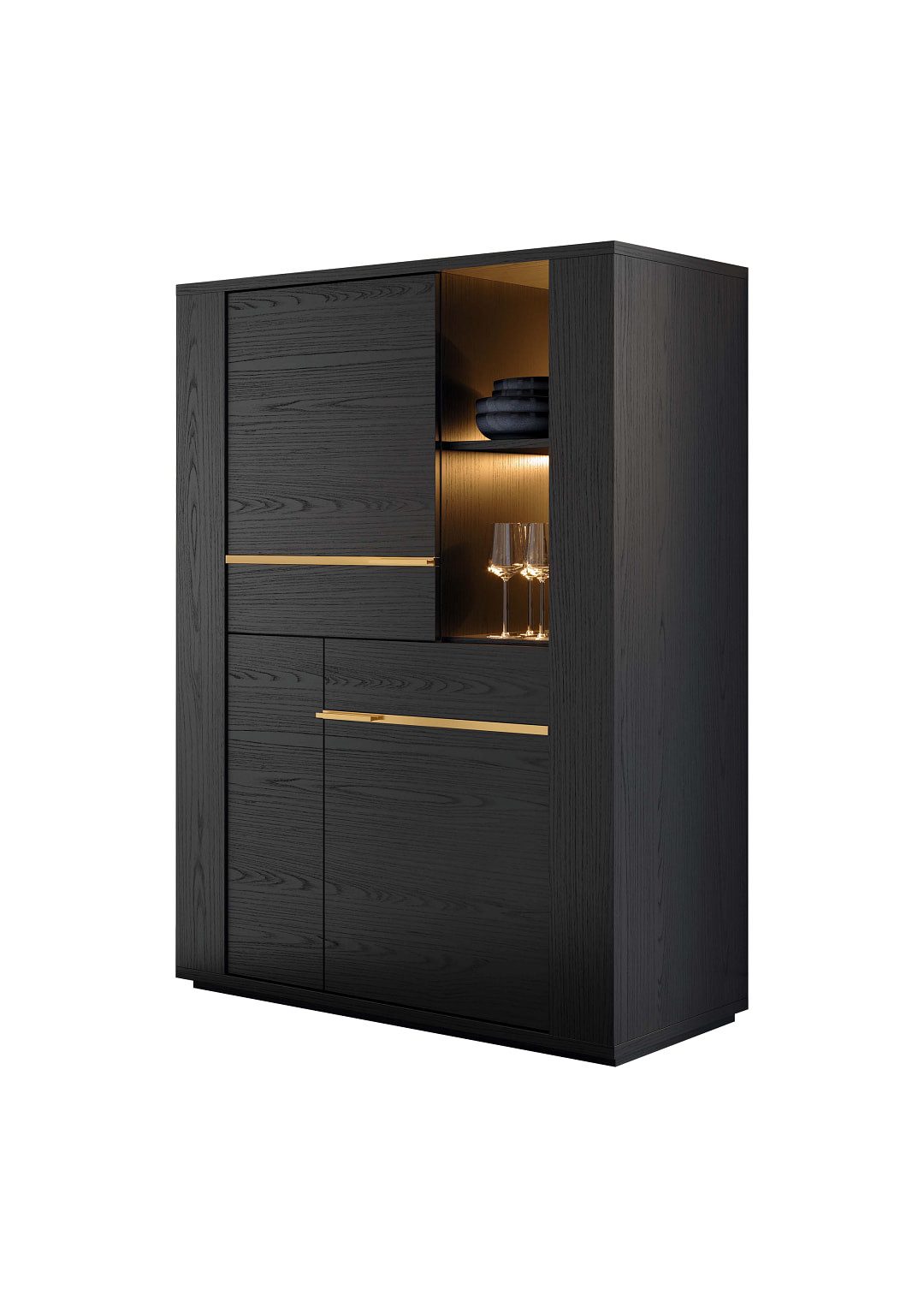 Interdesign24 Standvitrine Pegaso (2-Türig mit offenen Fächern, in dunkler Rosenholzoptik) Made in Italy