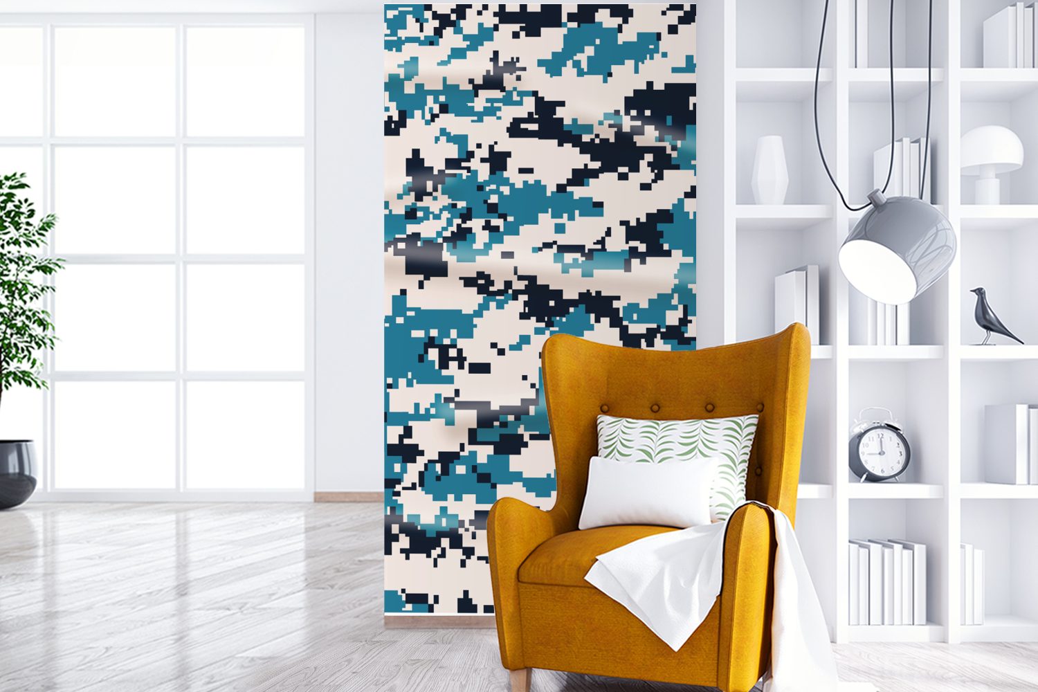 Küche, Fototapete bedruckt, St), (2 Wohnzimmer Matt, und MuchoWow Vliestapete Schlafzimmer für Fototapete Camouflage-Muster, weißes Blaues