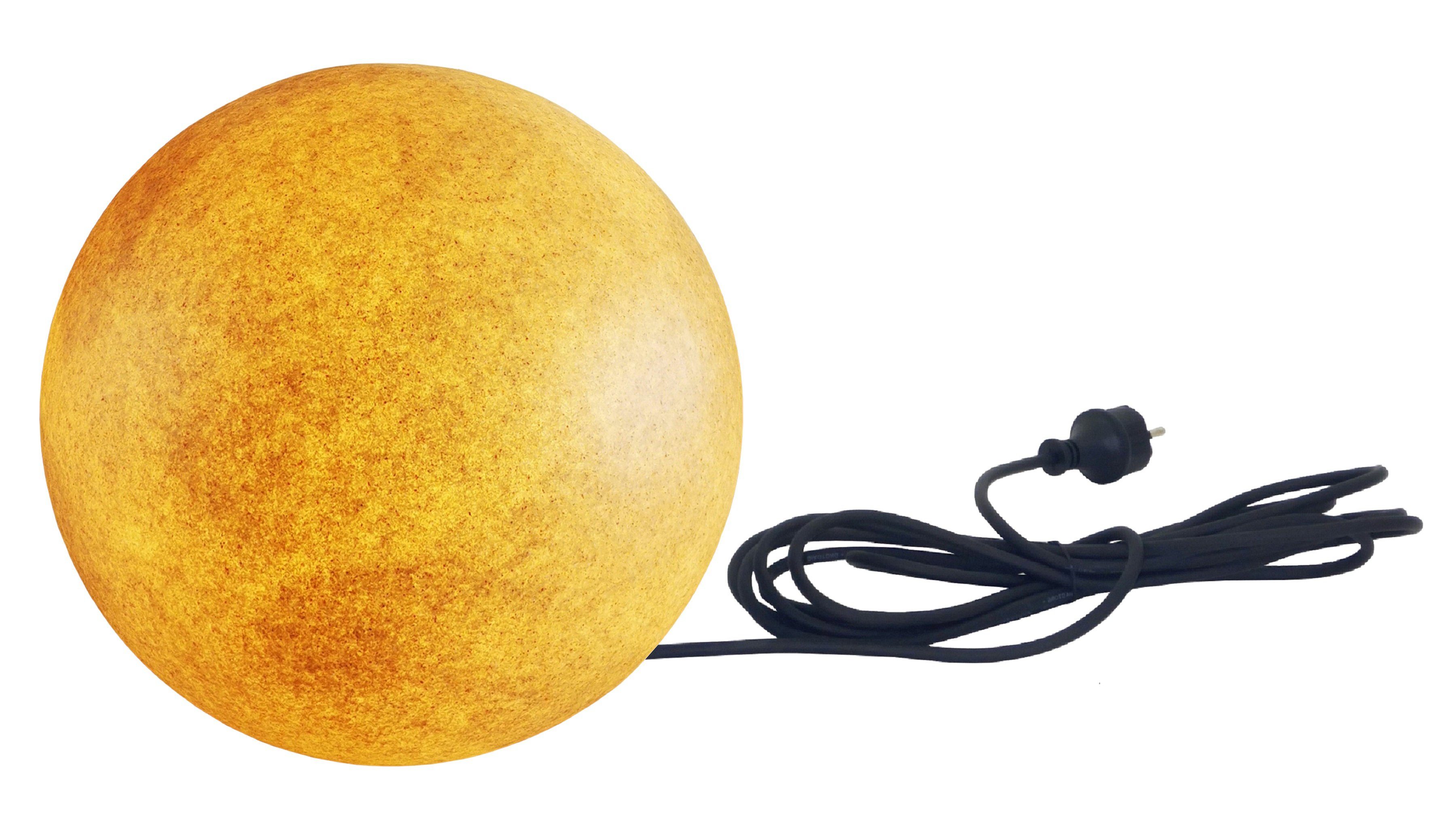 TRANGO LED Gartenleuchte, 1er Set 200SB IP65 Gartenkugel in Sandstein-Optik mit 20cm Durchmesser inkl. 1x E27 LED Leuchtmittel & ca. 5 Meter IP44 Kabel *SANDSTONE*, Kugelleuchte, Gartenleuchte, Leuchtkugel, Kugellampe