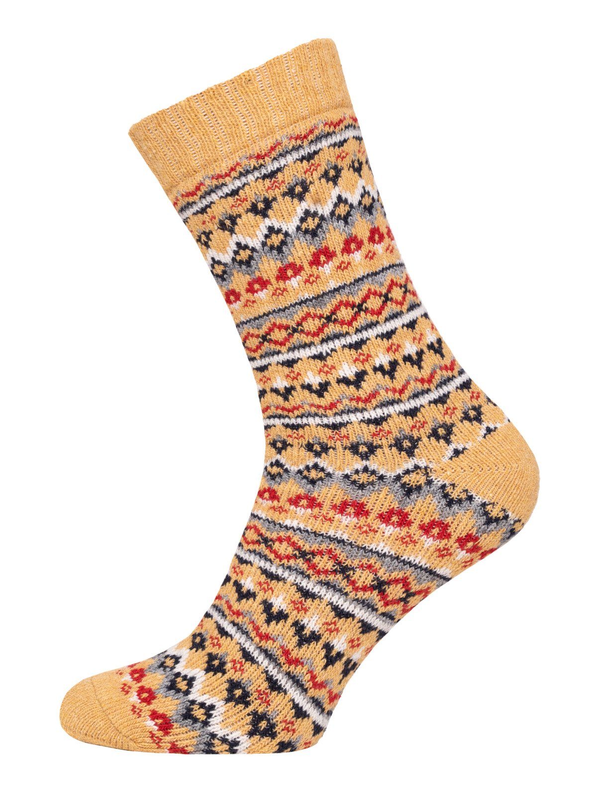 HomeOfSocks Socken Hygge Socken Dick Für Herren & Damen mit Wolle Dicke Socken Hyggelig Warm Mit Hohem 45% Wollanteil In Bunten Design Senf