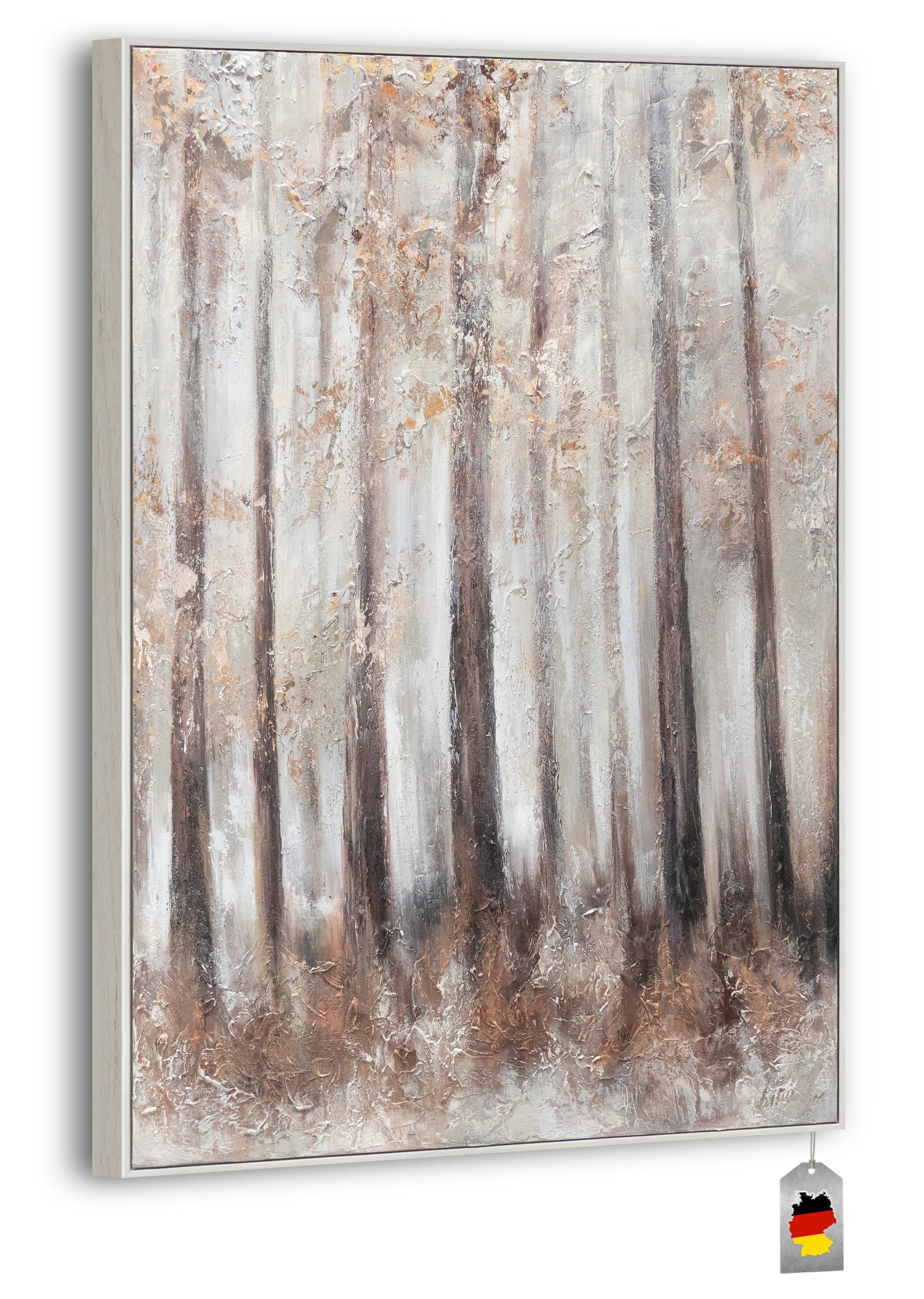 YS-Art Gemälde Morgenfrische, Landschaft Leinwand Bild Handgemalt mit Rahmen vom Wald Baum