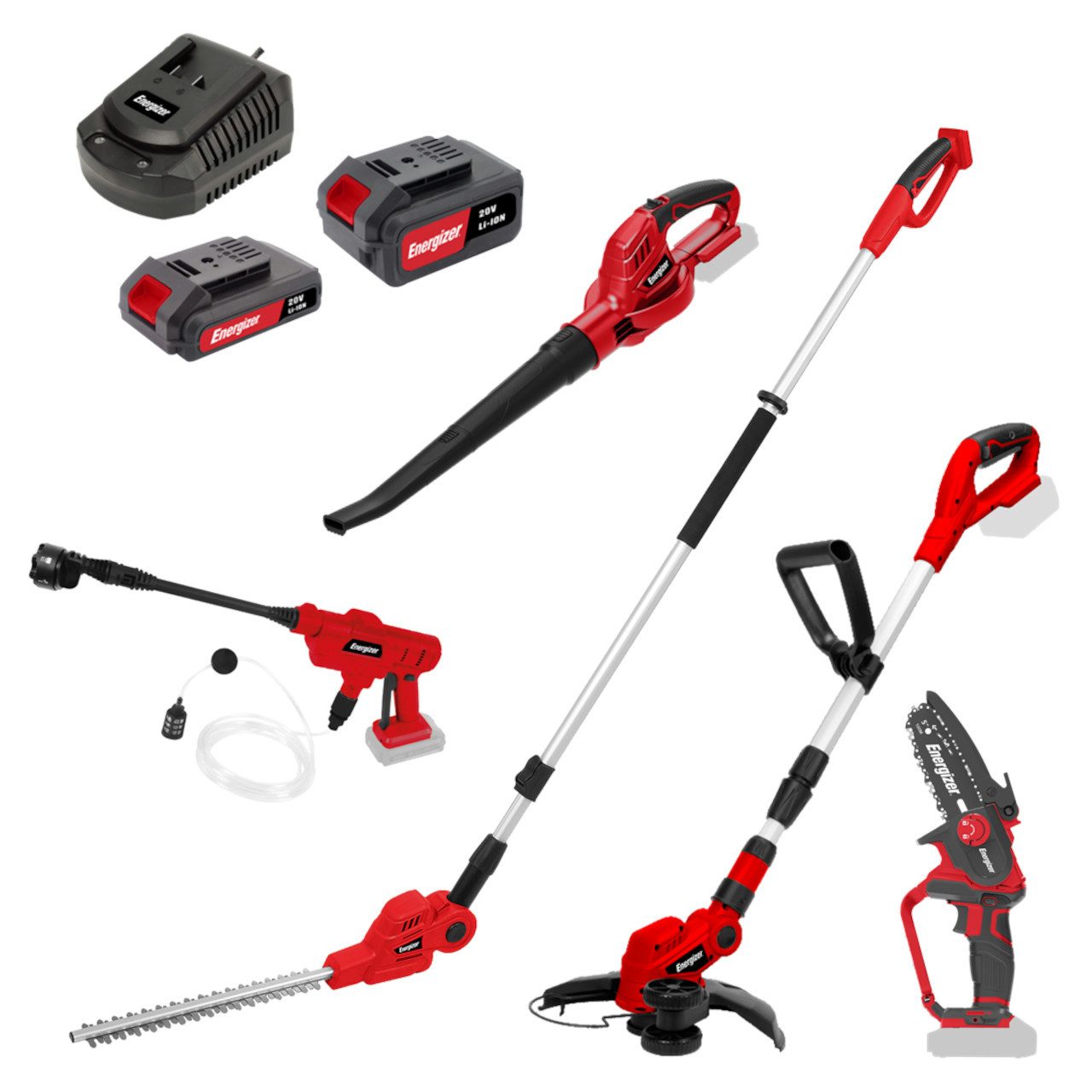 Energizer Hochdruckreiniger 20V Akku-Garten-Set Gartenmaschinen, inkl. Ladegerät, 2Ah Akku, 4Ah Akku