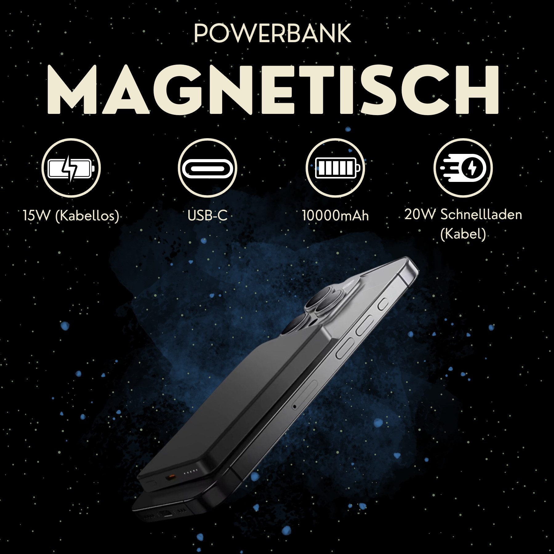 S&T Design Magnetisch Powerbank Magsafe kompatibel Kabellos Powerbank Externer Akku PB 10000 mAh (12, V V), für iPhone Wireless LED Anzeige Schnellladefunktion