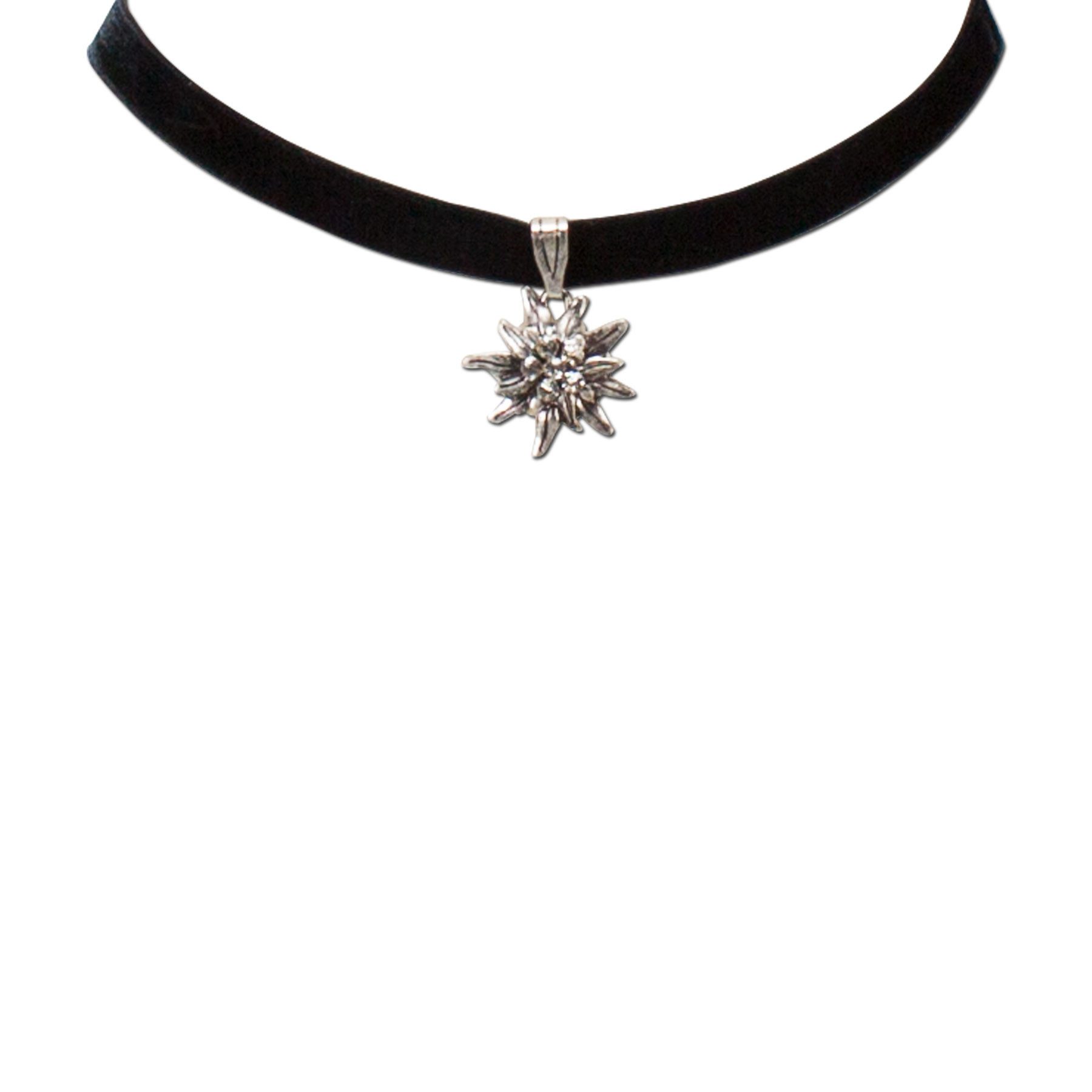 Alpenflüstern Choker Trachten-Samt-Kropfband Strass-Edelweiß klein (schwarz), - Trachtenkette enganliegend, Kropfkette elastisch, Damen-Trachtenschm – Bild 3 von 4