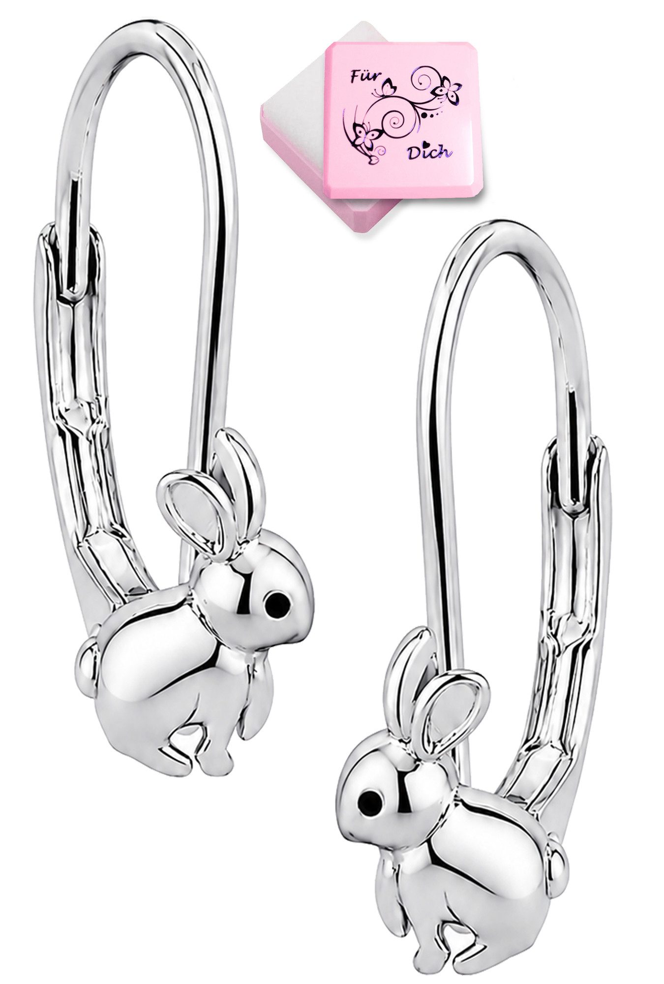 Limana Paar Creolen kleine Hasen Ohrringe Mädchen 925 Silber Schmuck Geschenk (Ohrschmuck für Kinder inkl. Dose), Ostern Weihnachten Geburtstag Nikolaus Einschulung Schulanfang