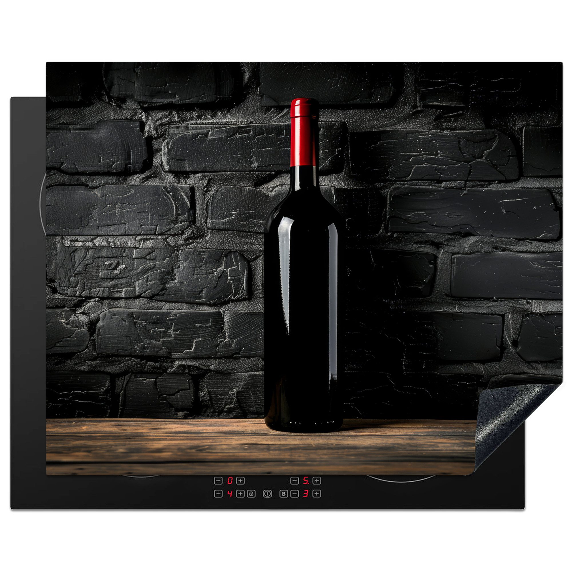 MuchoWow Herd-Abdeckplatte Wein - Flasche - Holz - Stein, Vinyl, (1 tlg), Abdeckung Induktionskochfeld Schutzmatte, Küche Deko, 65x52 cm