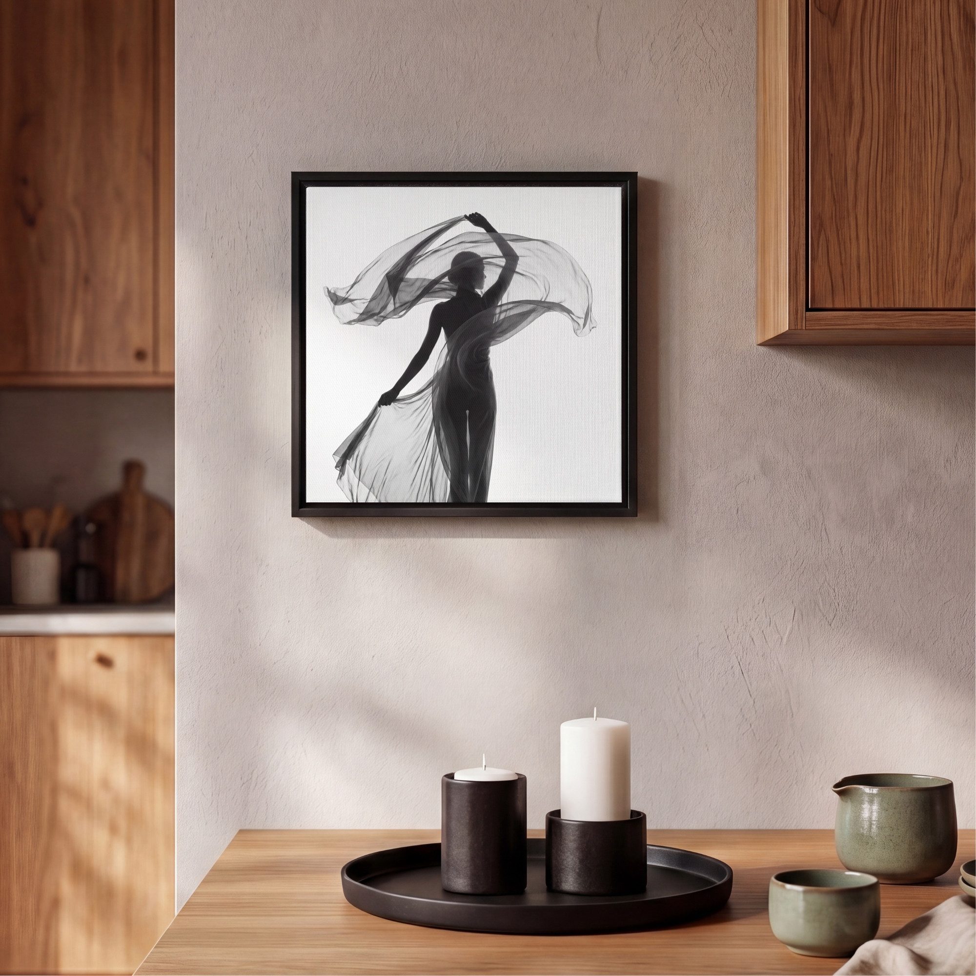 OneMillionCanvasses® Leinwandbild mit Rahmen - Frau - Schleier - Porträt - Schwarz - Weiß - Künstlerisch, Fotodruck (1 St), Leinwand Bilder Klein, Wand Dekorati – Bild 2 von 5