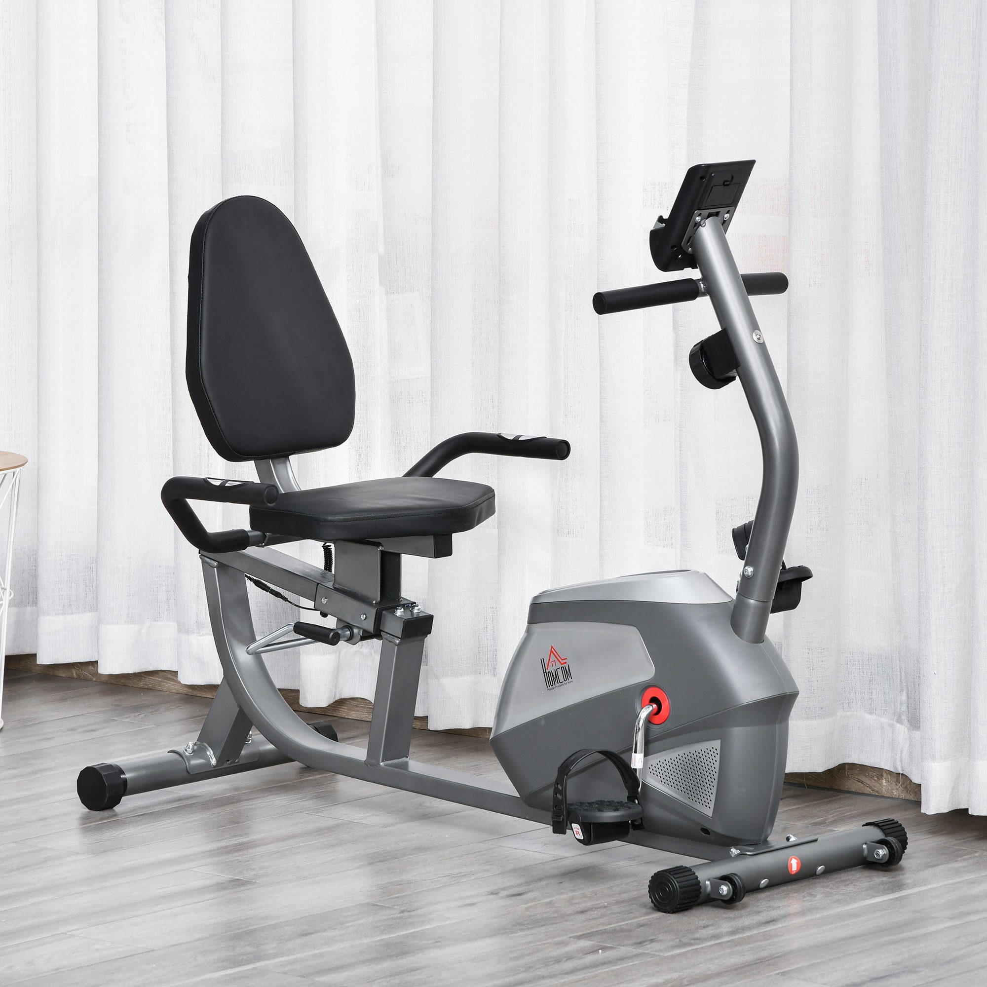 HOMCOM Heimtrainer Liege-Heimtrainer mit 8 stufig einstellbarem Magnetwiderstand (Heimtrainer Fahrrad, 1-tlg., Liegeheimtrainer), Metall ABS 121,5-136 x 62,5 x 98 cm