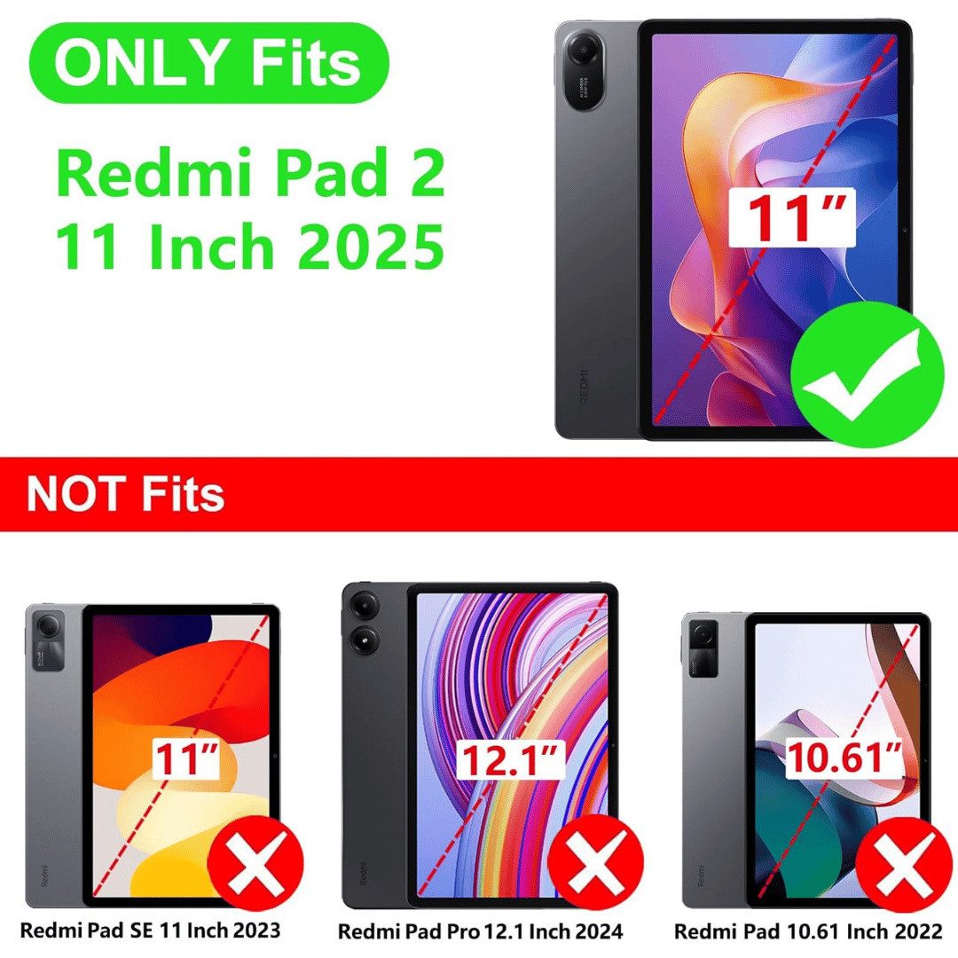 SmartUP Tablet-Hülle für Xiaomi Redmi Pad 2 Tasche Smart Cover Case Klapphülle Schutzglas 11 Zoll, integrierte Standfunktion, integrierter Magnetverschluss