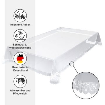 Beautex Tischdecke Glasklar Tischdecke abwischbar rutschfest mit weißer Vinylspitze (1-tlg)