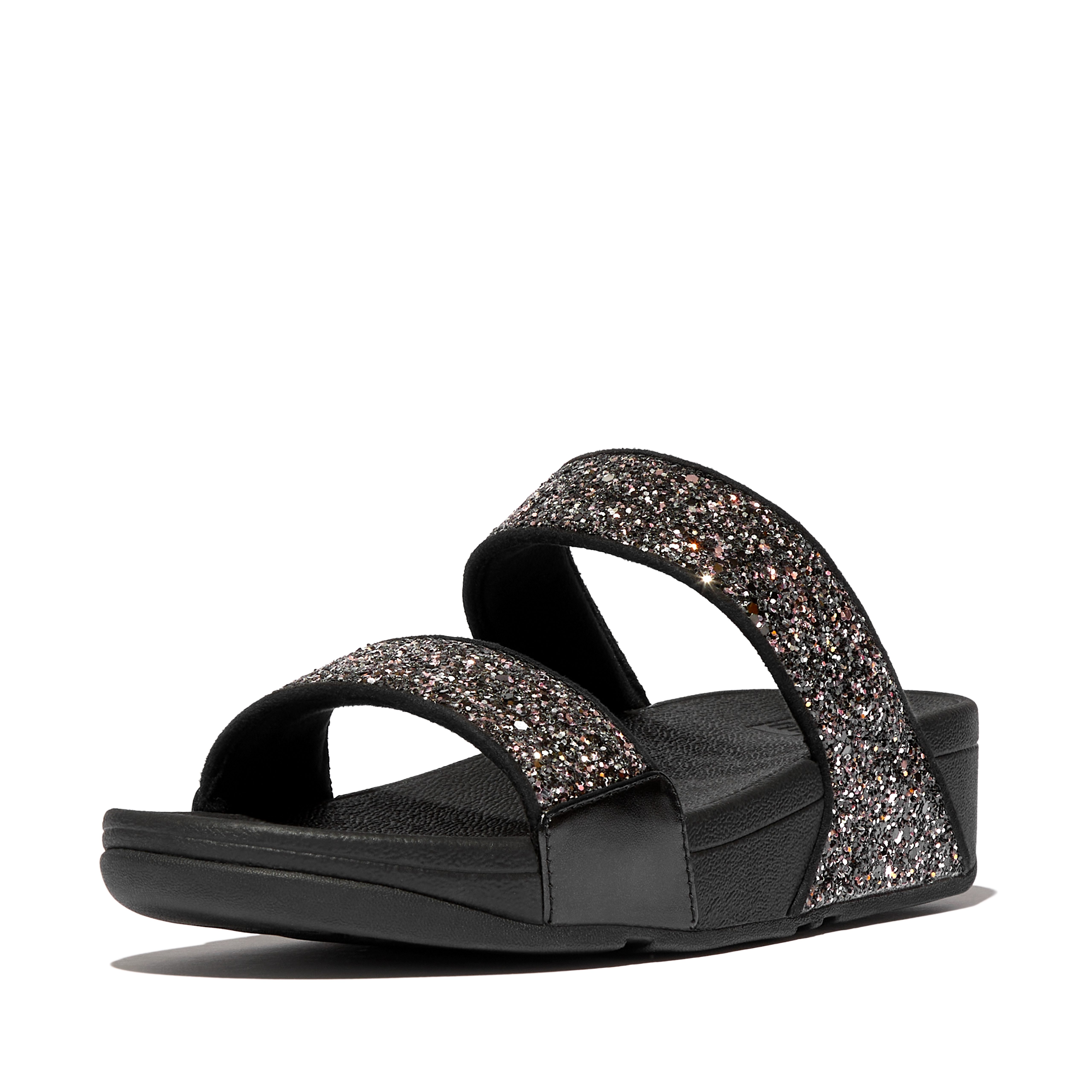Fitflop LULU MULTI-TONAL GLITTER SLIDES Pantolette Keilabsatz, Sommerschuh, Schlupfschuh mit Glitzer besetzt