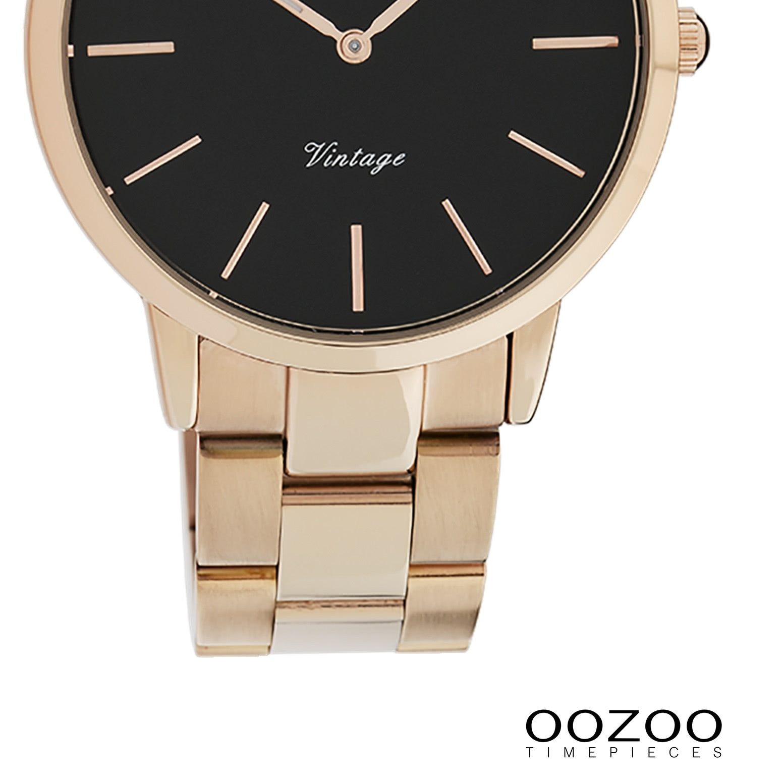 OOZOO Quarzuhr Oozoo Damen Armbanduhr Vintage Series, (Analoguhr), Damenuhr rund, mittel (ca. 38mm), Metallarmband rosegold, Fashion
