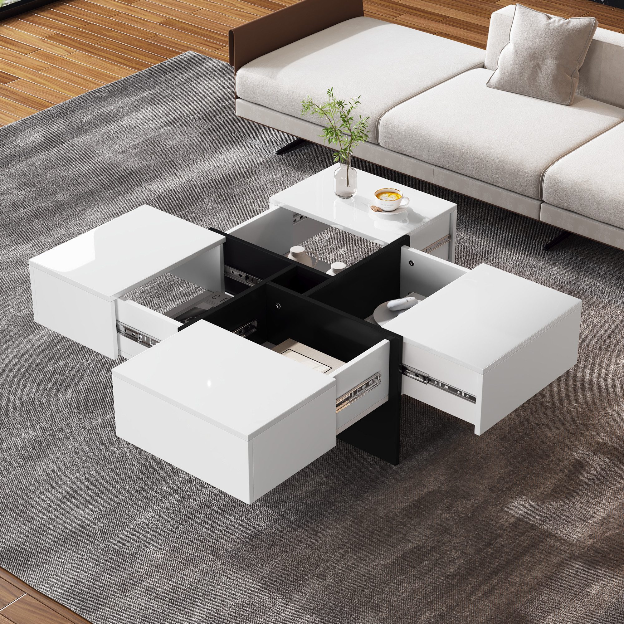 HAUSS SPOLE Couchtisch Hochglanz schwarz-weißes Design, günstig online kaufen