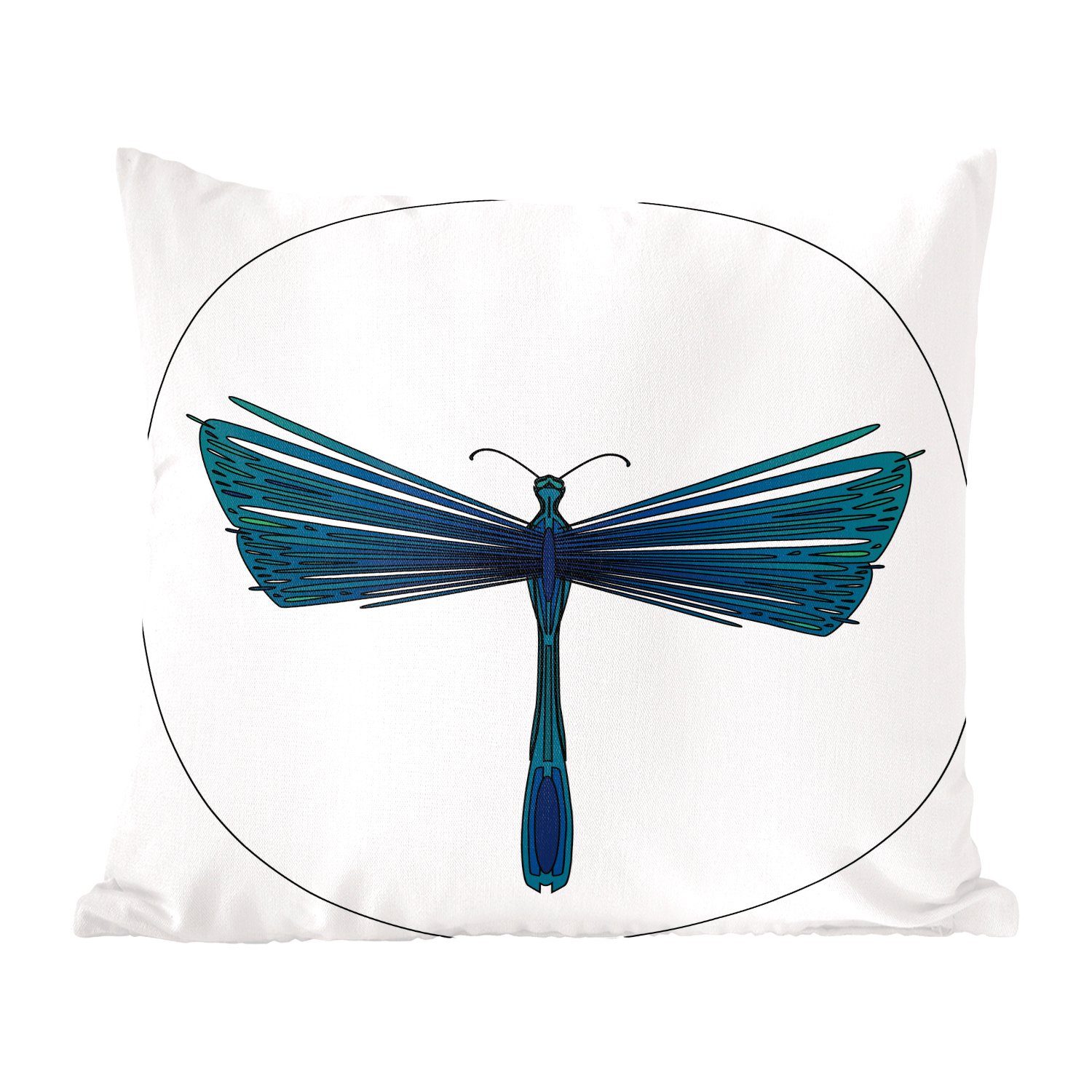 MuchoWow Dekokissen Eine Illustration einer blauen Libelle, Zierkissen mit Füllung für Wohzimmer, Schlafzimmer, Deko, Sofakissen