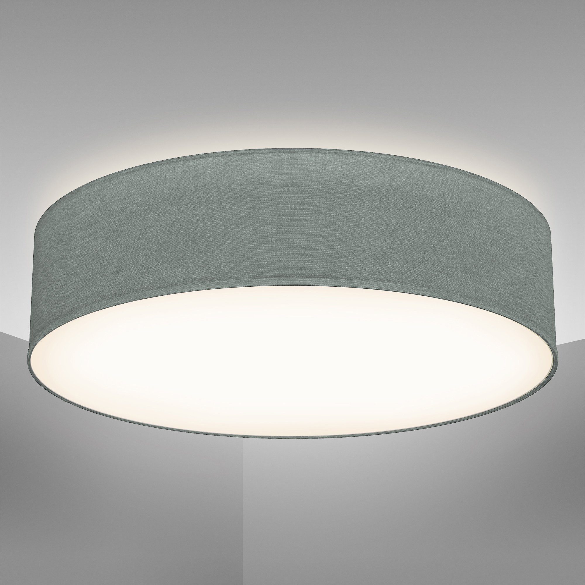 Leuchtmittel, Grau, Deckenleuchte ohne Ø38cm Stoffschirm B.K.Licht mit E27-Fassung, BK_SD1219 Leuchtmittel, 2-flammig, Deckenlampe, ohne