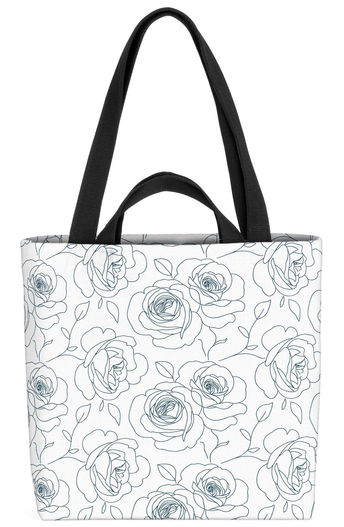 Weiss Rosen Henkeltasche (1-tlg), Schwarz vektor hinte Zeichnung blume nahtlos VOID mustern rosé