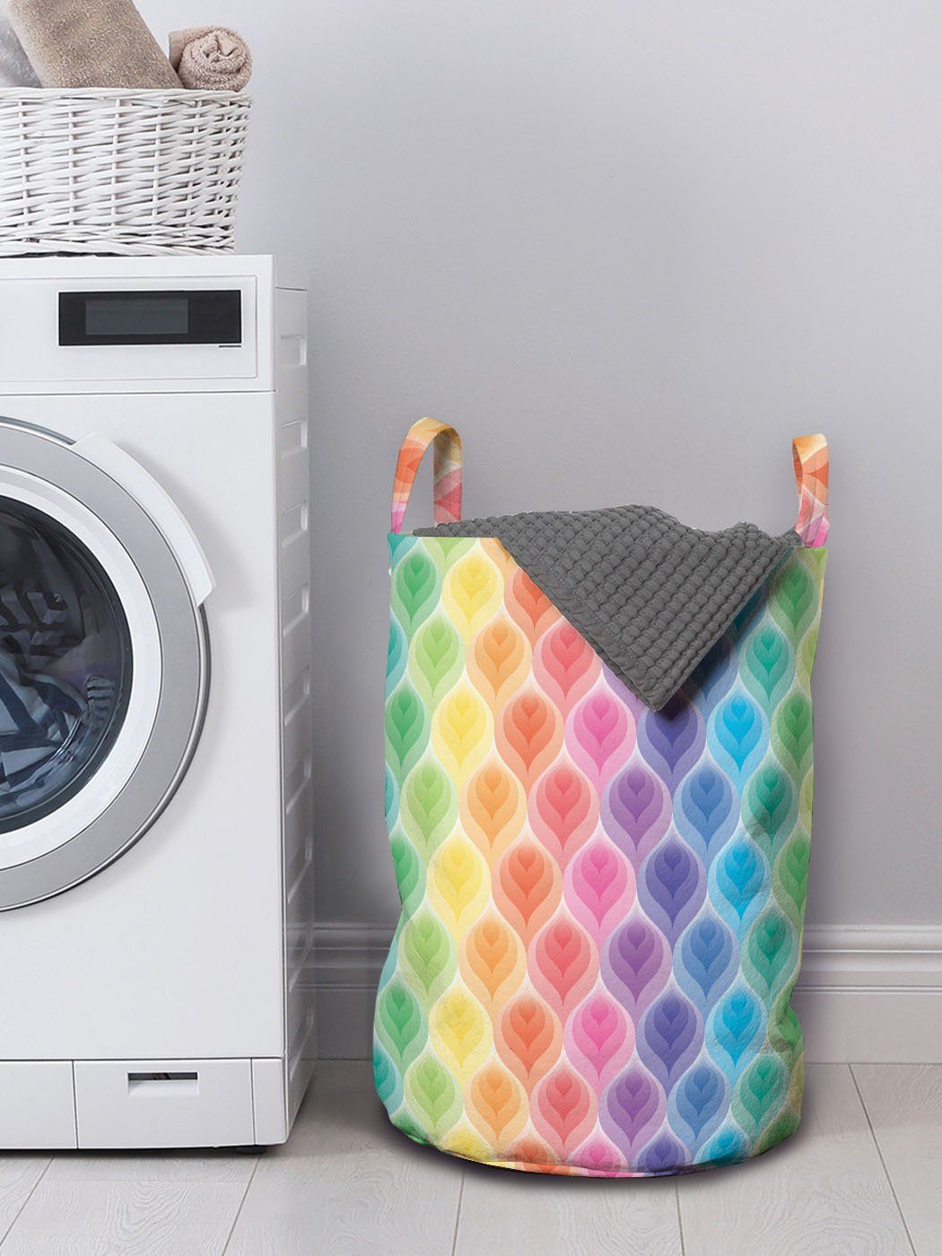 Griffen Wäschekorb Waschsalons, Geometrisch mit Blumen-Muster-Motiv Abakuhaus Wäschesäckchen für Kordelzugverschluss