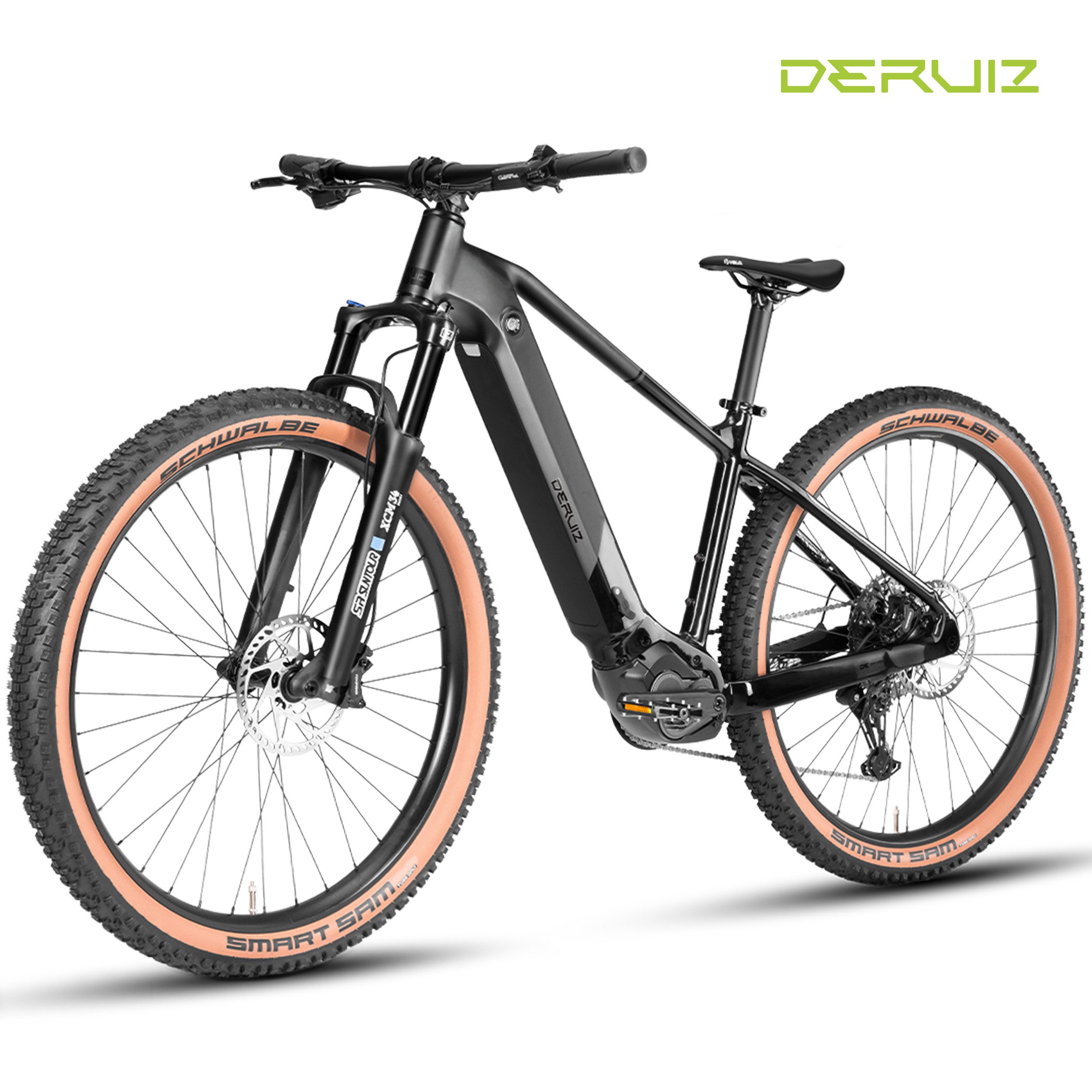 DERUIZ E-Bike Mountainbike 29 Zoll, 110 Nm Mittelmotor, max. 180km, 6 Stufen, Bluetooth + APP, 11 Gang SHIMANO CUES ASLU6000T1R Schaltwerk, Kettenschaltung, Mittelmotor, 720 Wh, (Trittfrequenz- und Drehmomentsensor, Für Damen und Herren), Federgabel mit Lockout, Anfahrhilfe, Haltefunktion, bis zu 170 kg