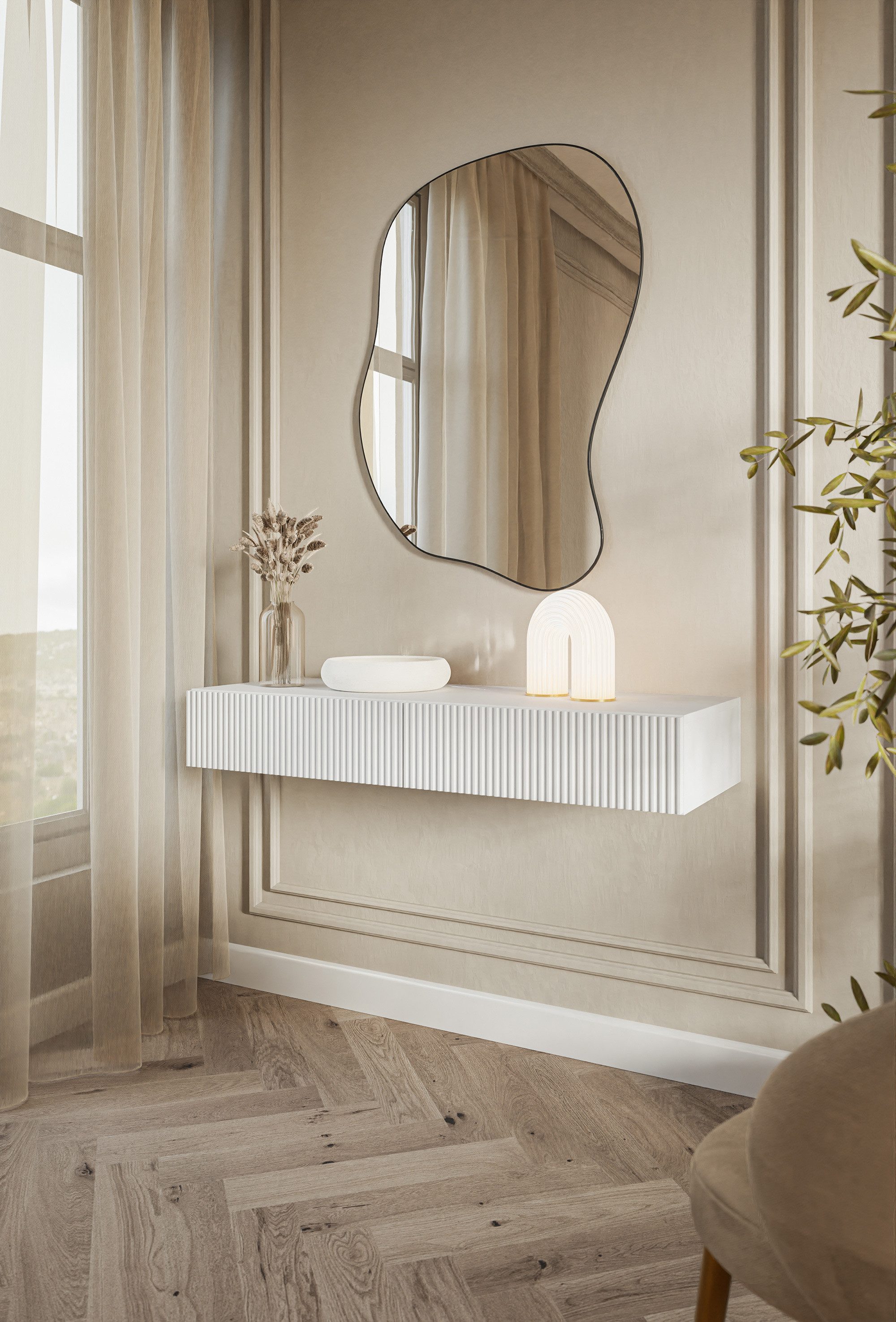 Selsey Schminktisch VELDIO, hängend, 2 Schubladen mit geriffelten Fronten, grifflos