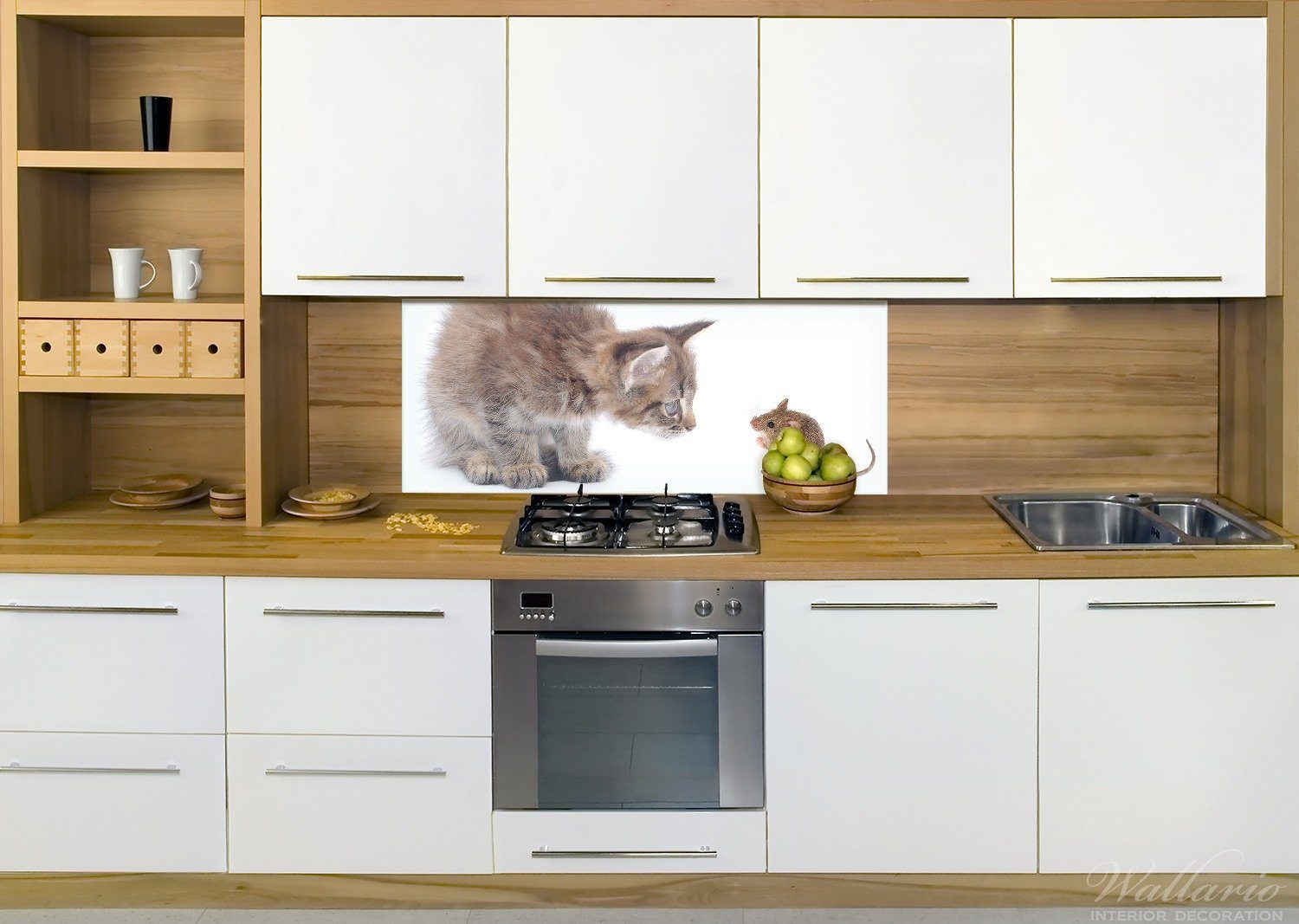 weißer (1-tlg) - Küchenrückwand Spielen Maus Hintergrund, Wallario beim Katze und