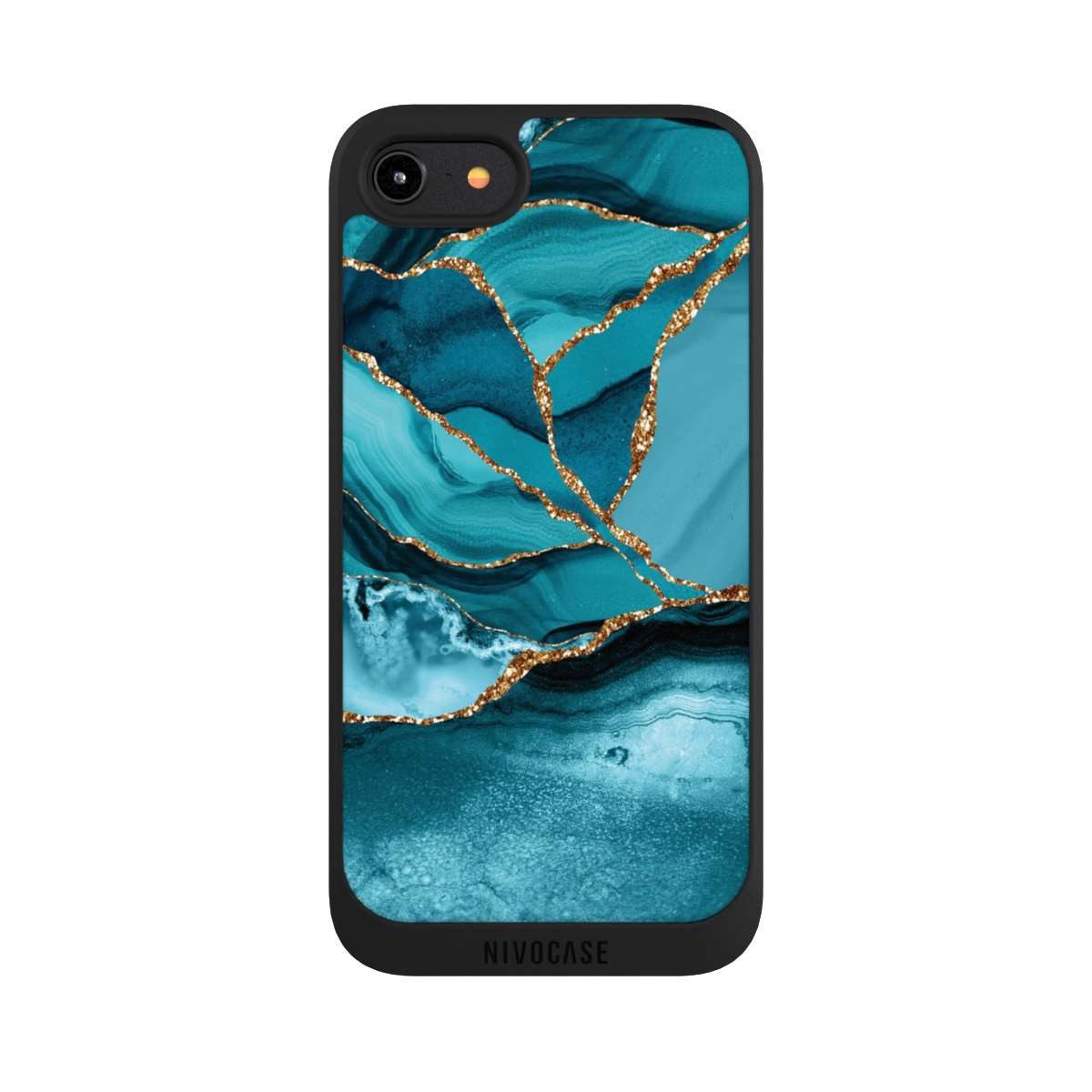 NIVOCASE Handyhülle Edelstein Glitzer Look Marmor Eisblaue Marmor Landschaft, Apple iPhone 8 Handyhülle Hülle NIVOpure Case Schwarz