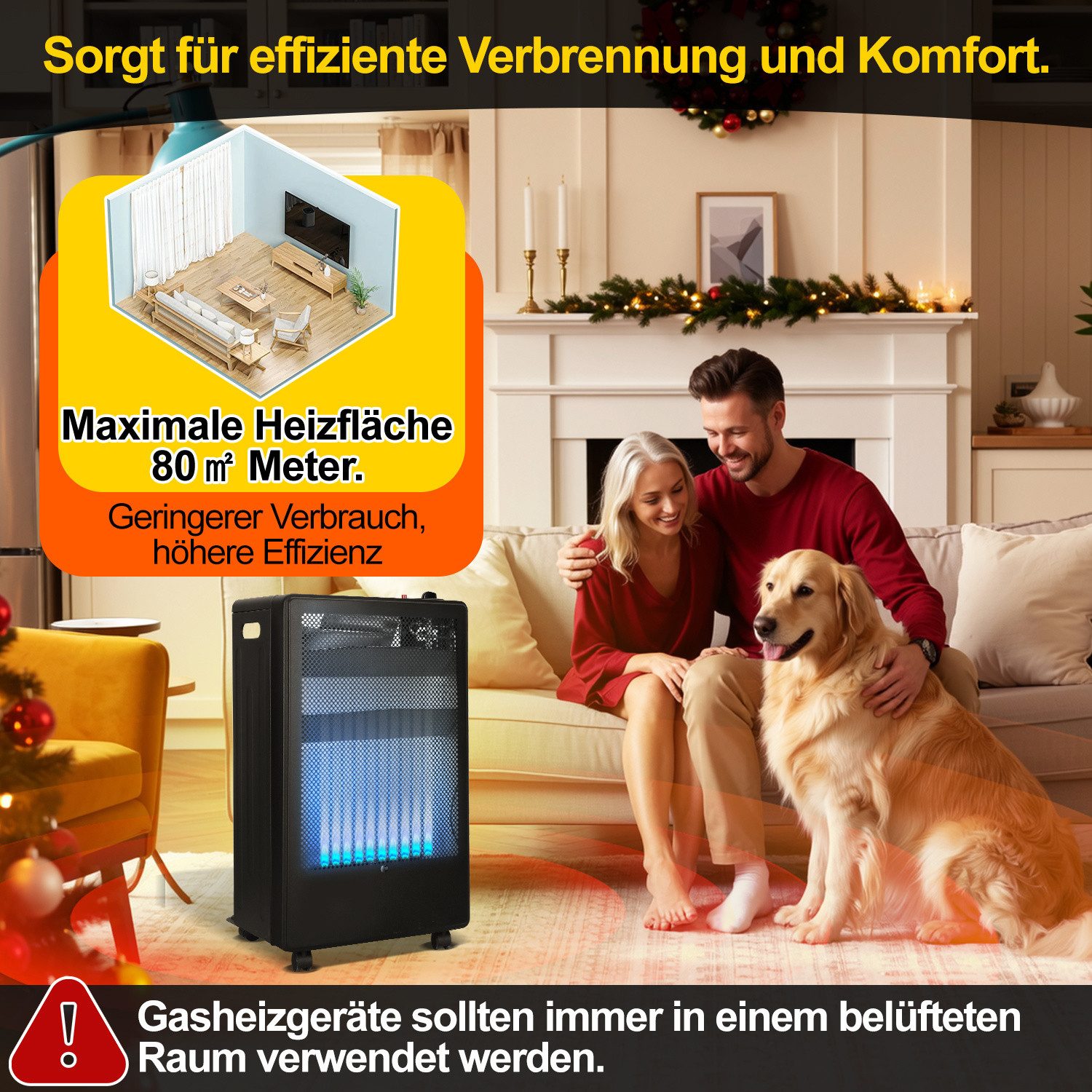 Clanmacy Heizgerät Infrarot Gasheizung 3800 Watt inkl. Schlauch & Druckminderer, für Buta, 3800 W – Bild 3 von 5