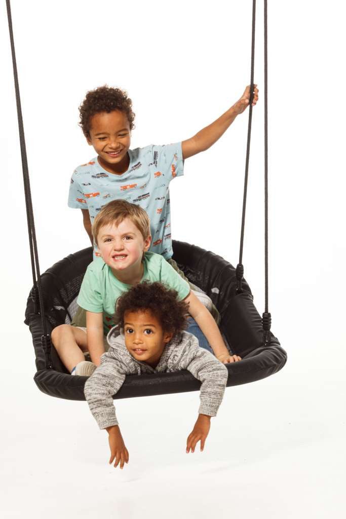 DICE Nestschaukel-Sitz Bootschaukel 120 cm x 70 cm mit schwarzem geflochtenem Seil, passend für BERG Playbase