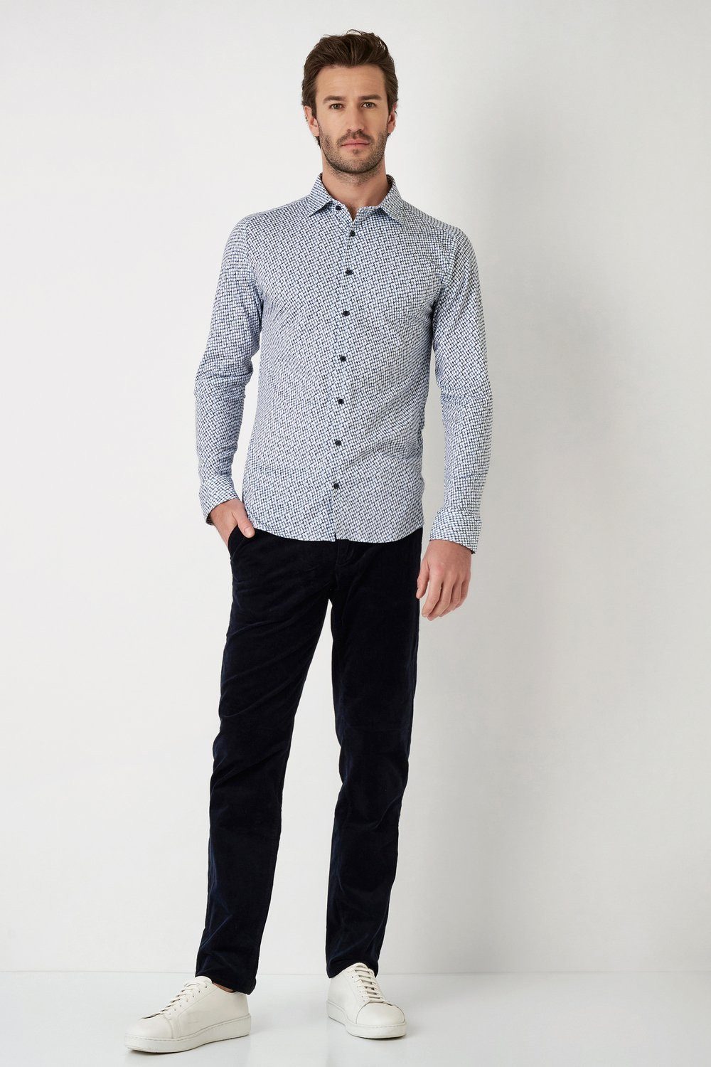 DESOTO Langarmhemd Jerseyhemd Casual Kent langarm Flexibler Stretch, mit modischem Allover-Print