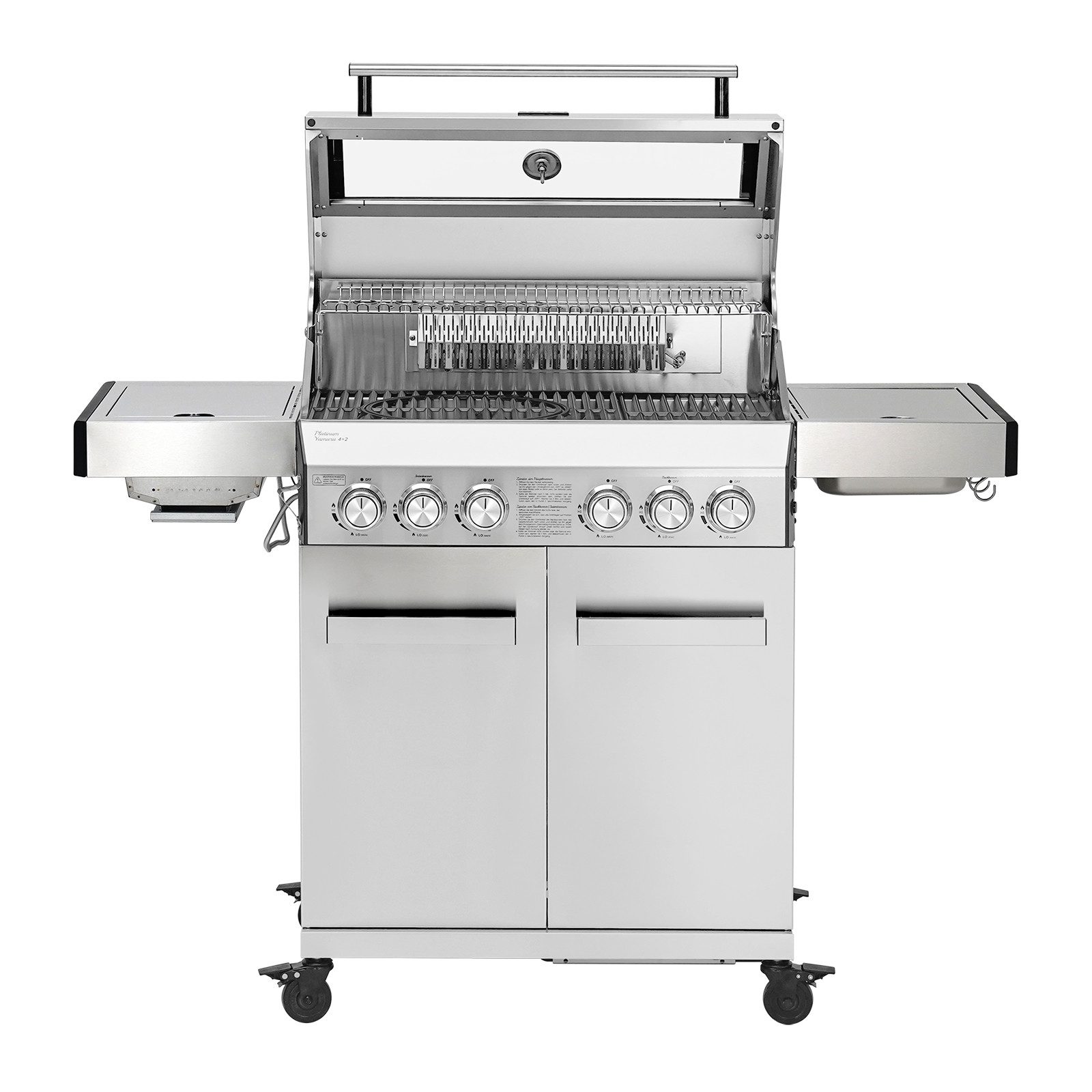 TAINO Gasgrill PLATINUM YAMARA 4+2 + Haube, Spar-Set, Grillwagen, Sear-Zone, 4 Brenner, Silber