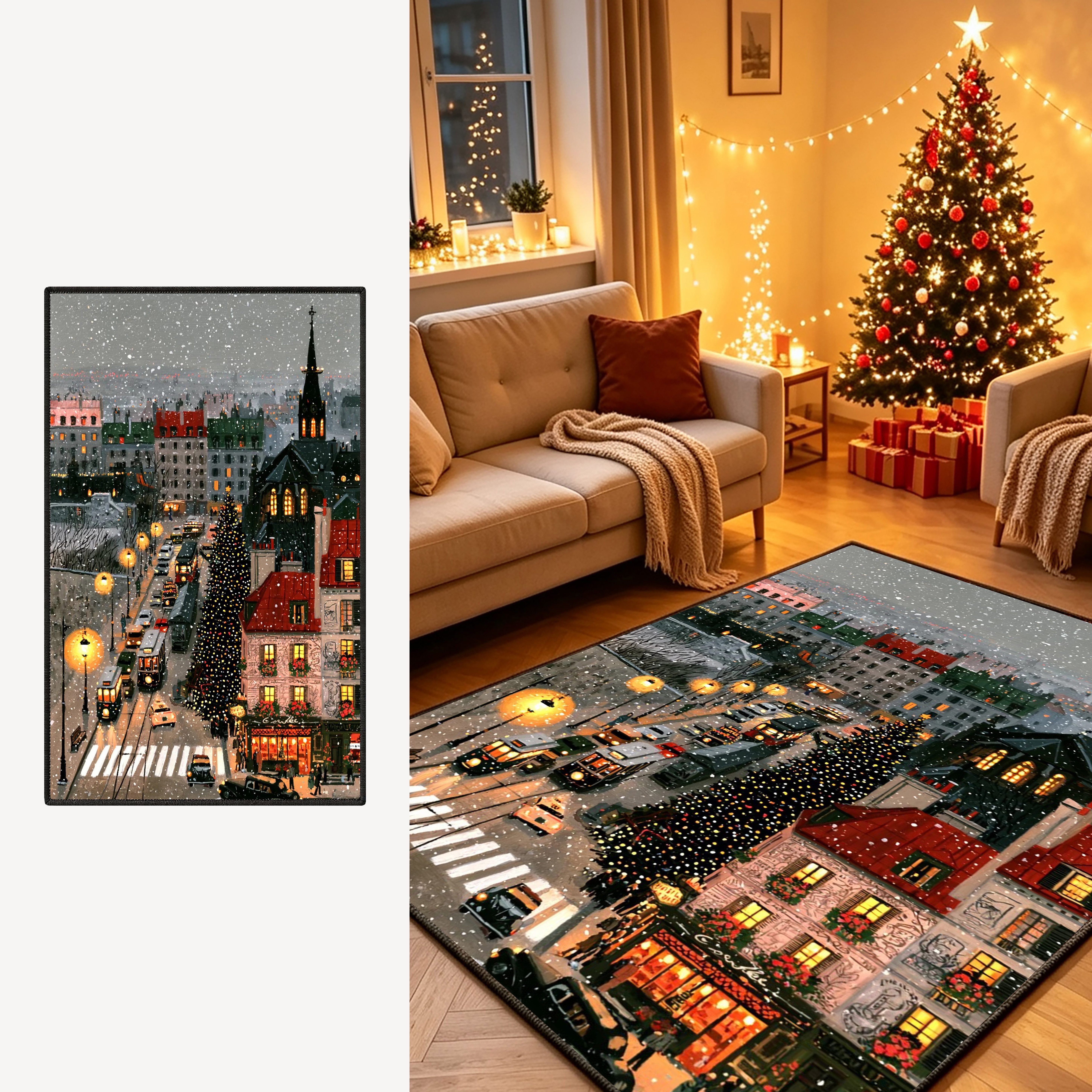 Jumpeak Teppich Teppich, Weihnachtsmotiv mit Schneelandschaft, waschbar, Geschenk, Rechteck, Höhe: 5 mm, Rectangular, 5mm dick, faux cashmere, indoor rug, machine-washable rug