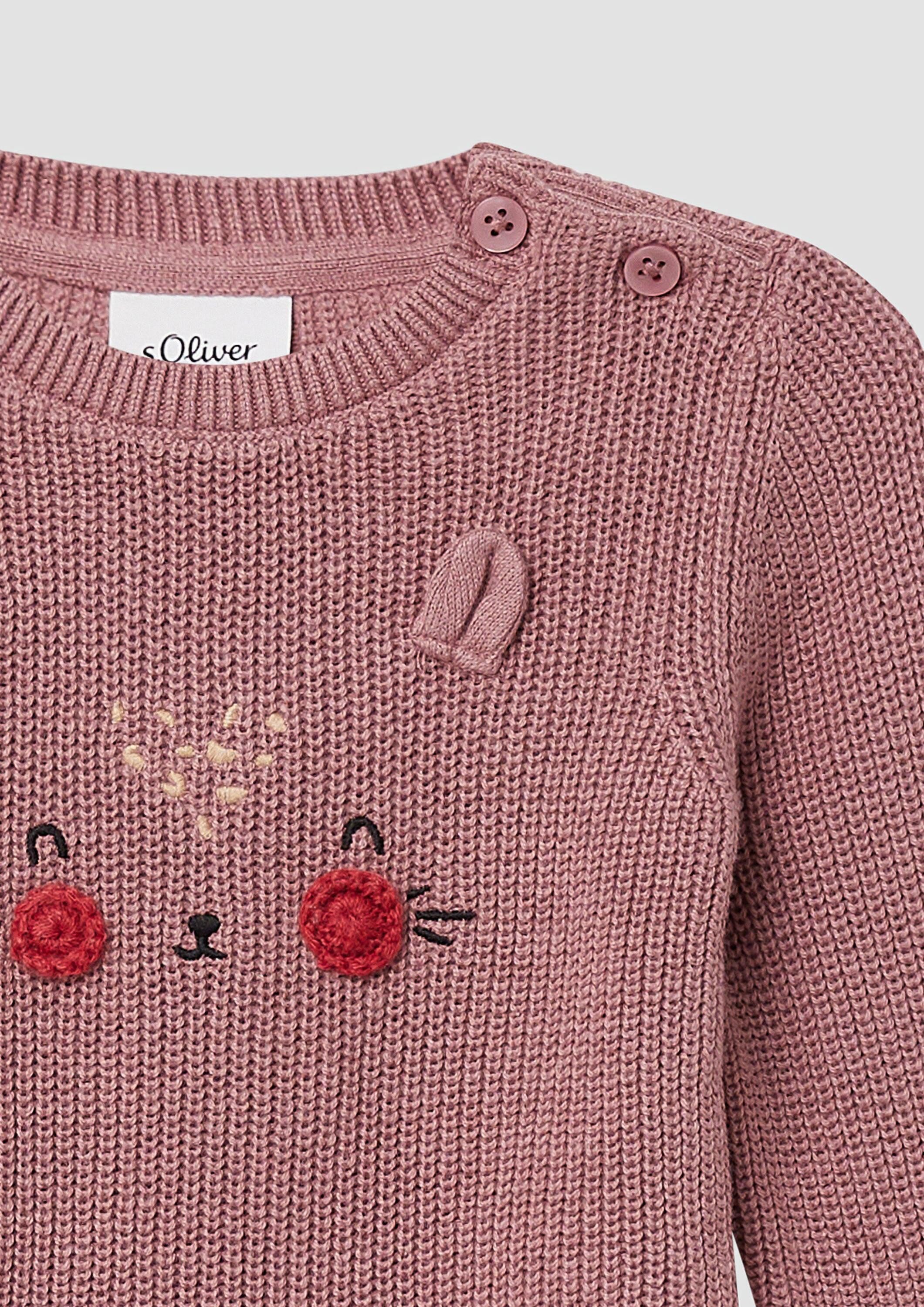 s.Oliver Longpullover Strickpullover Strickpullover aus Baumwollmix mit Artwork