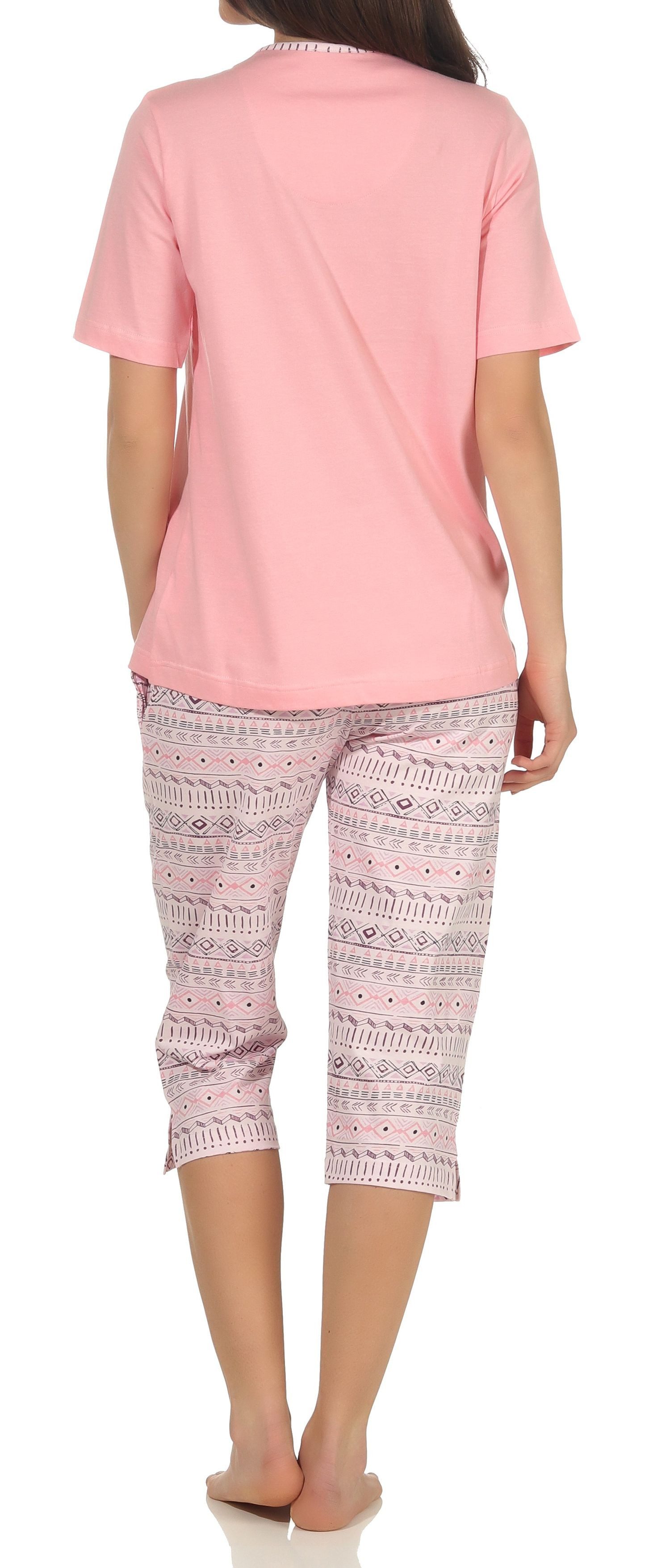 Normann Pyjama Damen kurzarm Capri Schlafanzug im Ethnolook - auch in Übergrössen – Bild 4 von 5