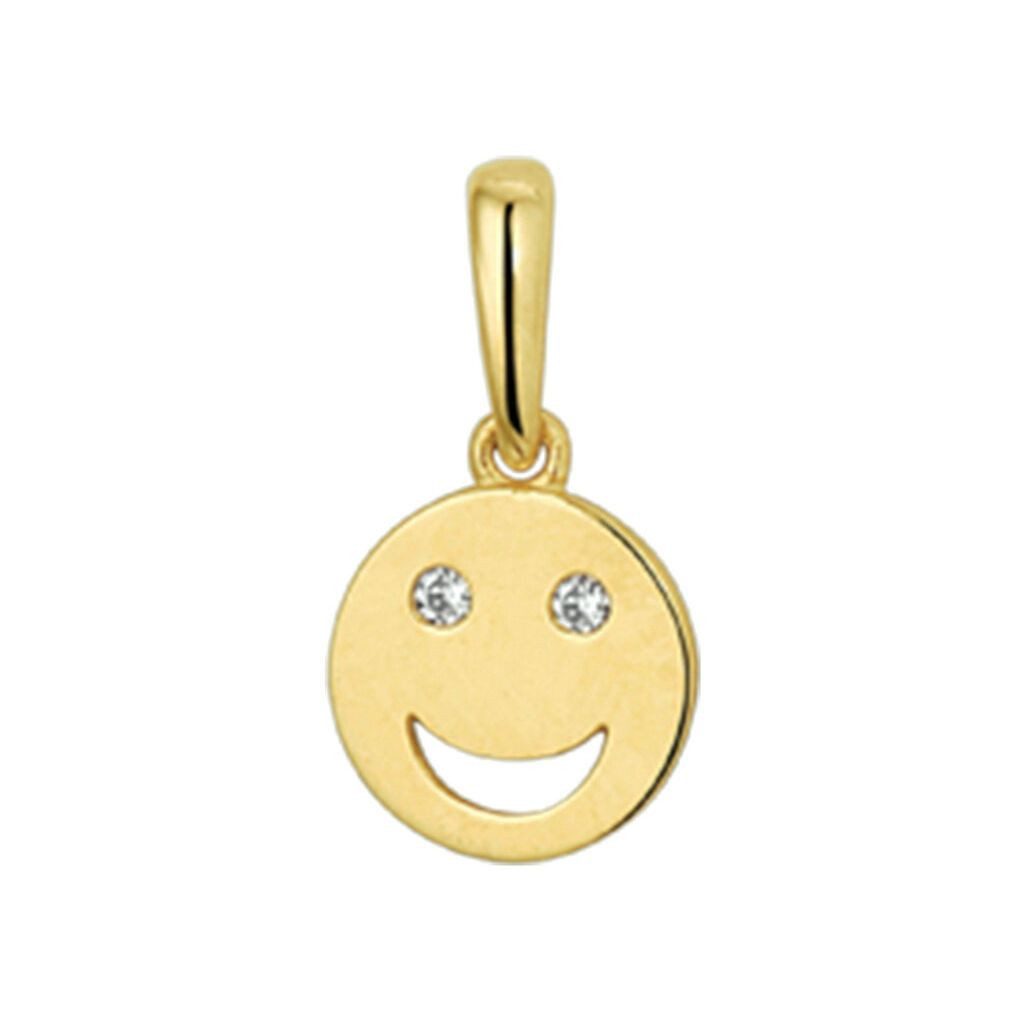 NICEANDnoble Kettenanhänger 585er Gold Kettenanhänger lachendes Gesicht mit Zirkoniasteinen, 585er Goldschmuck