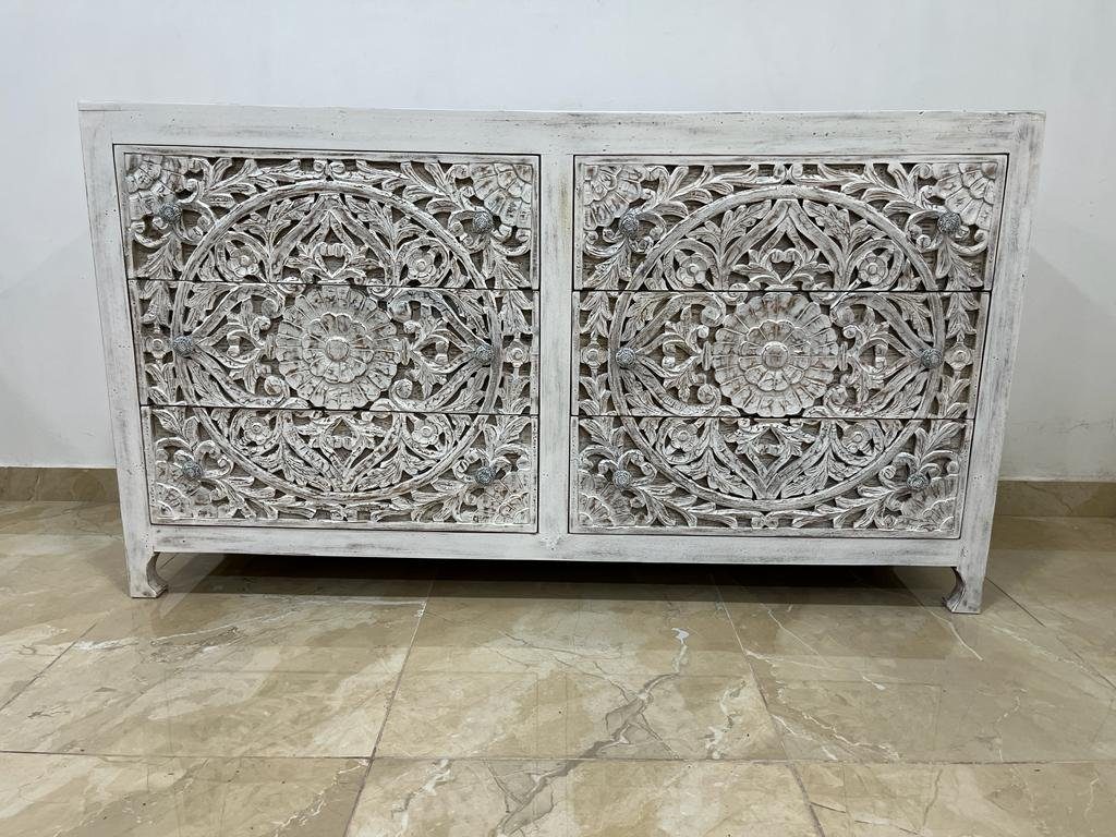 Weiß 170 Samir cm Indien Oriental Sideboard Galerie Handarbeit Unterschrank