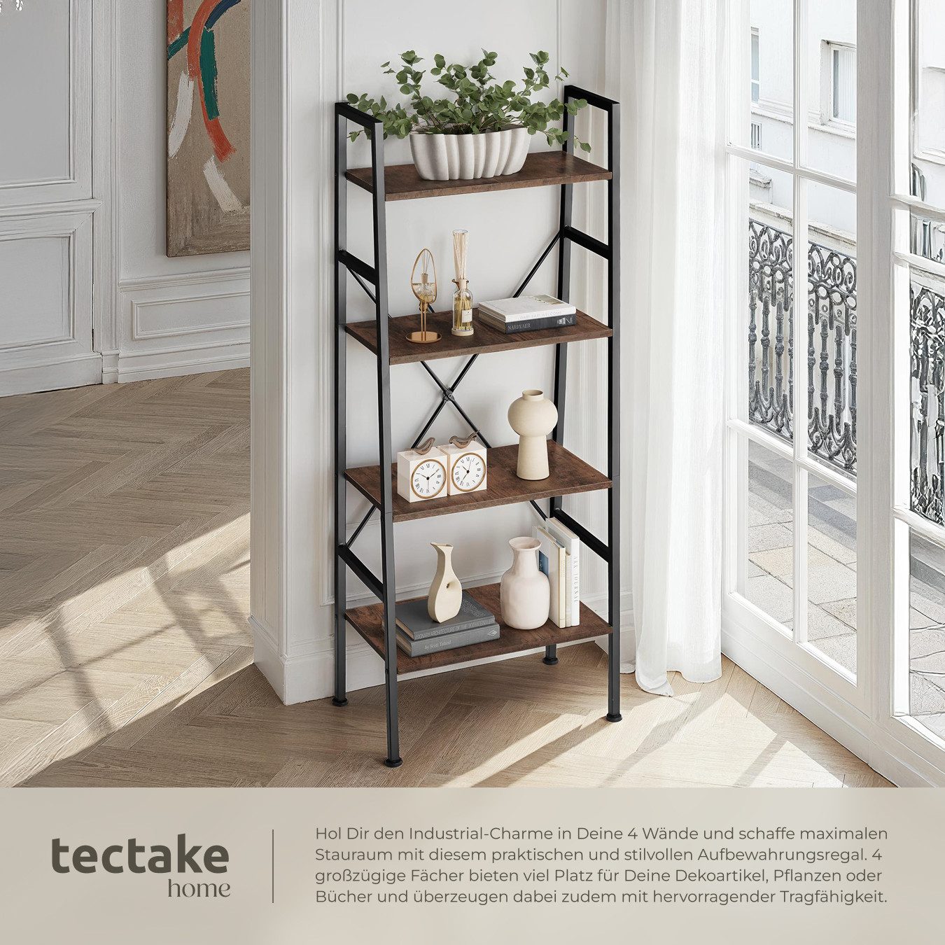 tectake Leiterregal Stufenregal Newcastle 57,5 x 35,5 x 139cm, Set 1-tlg., Industrial Style