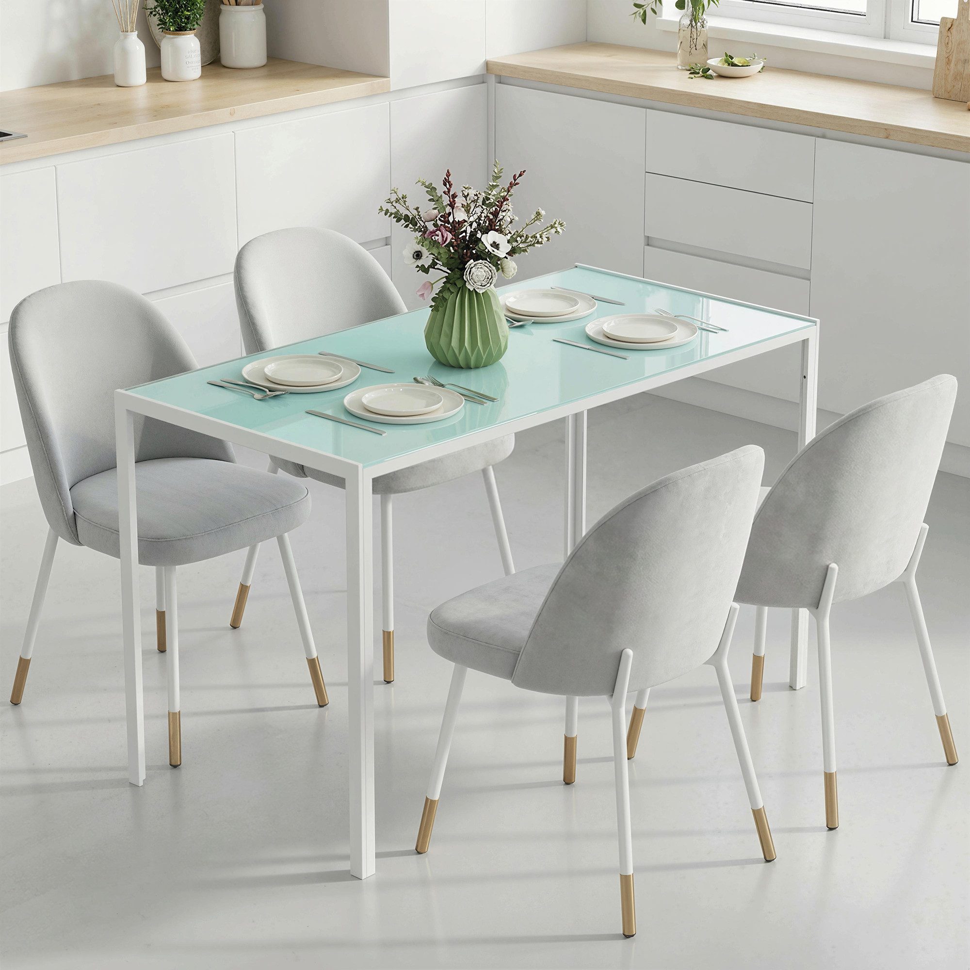 HOMCOM Esstisch Glas mit Metallbeinen für 4 Personen Esszimmertisch (120 x 60 cm Küchentisch, 1-St., moderner Tisch), für Küche, Esszimmer Wohnzimmer Weiß