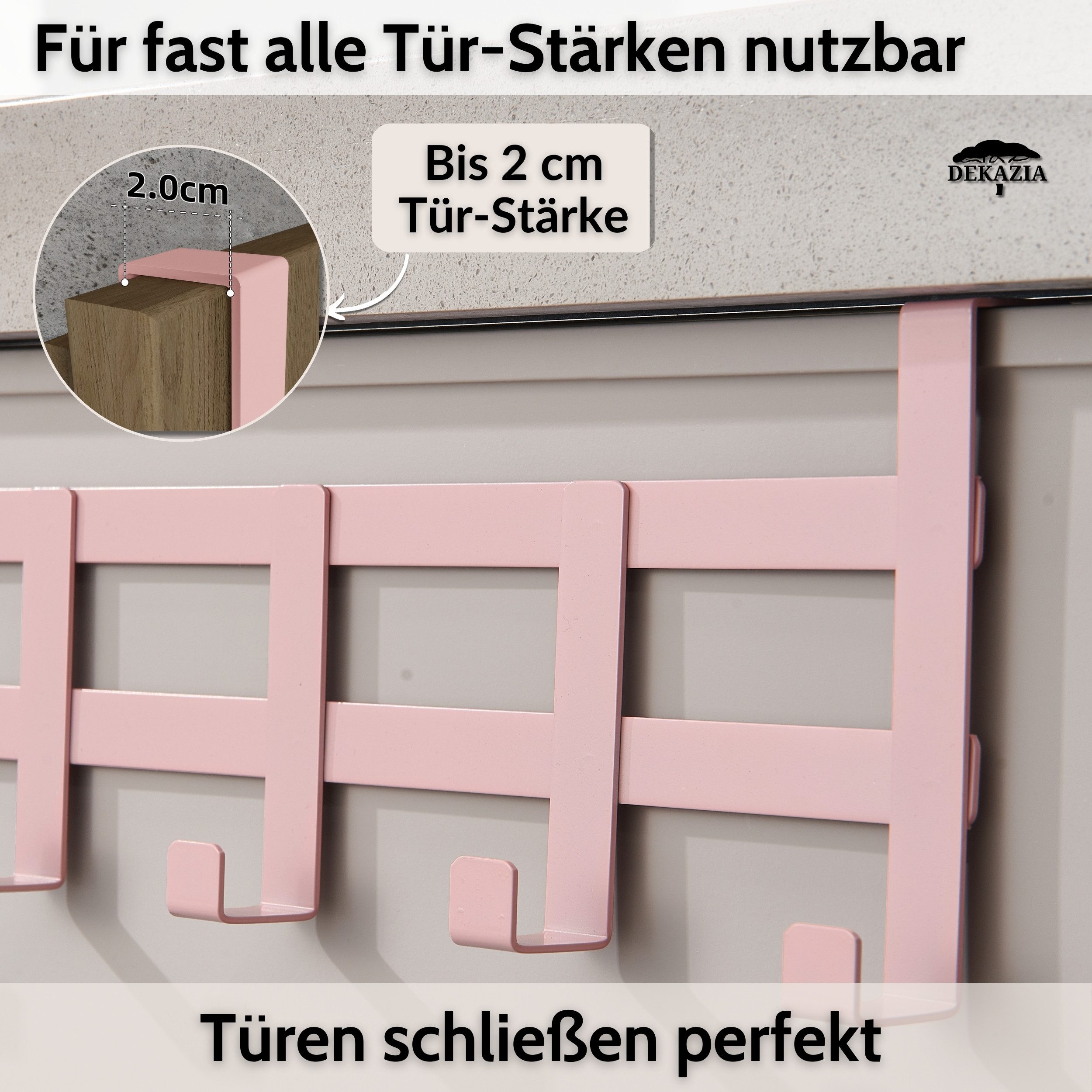 DEKAZIA Türgarderobe Kindergarderobe Tür Garderobe Türhaken Haken Tür, Kinderzimmer, Garderobe, Haustür, Zimmertür, Schranktür, Flur, Bad, Badezimmer, Schubladen, (Inkl. Filzpads, für alle gängigen Zimmertüren, Schranktüren, 4 Farben), zum Einhängen Kinderzimmer Handtuchhalter Garderobenleiste