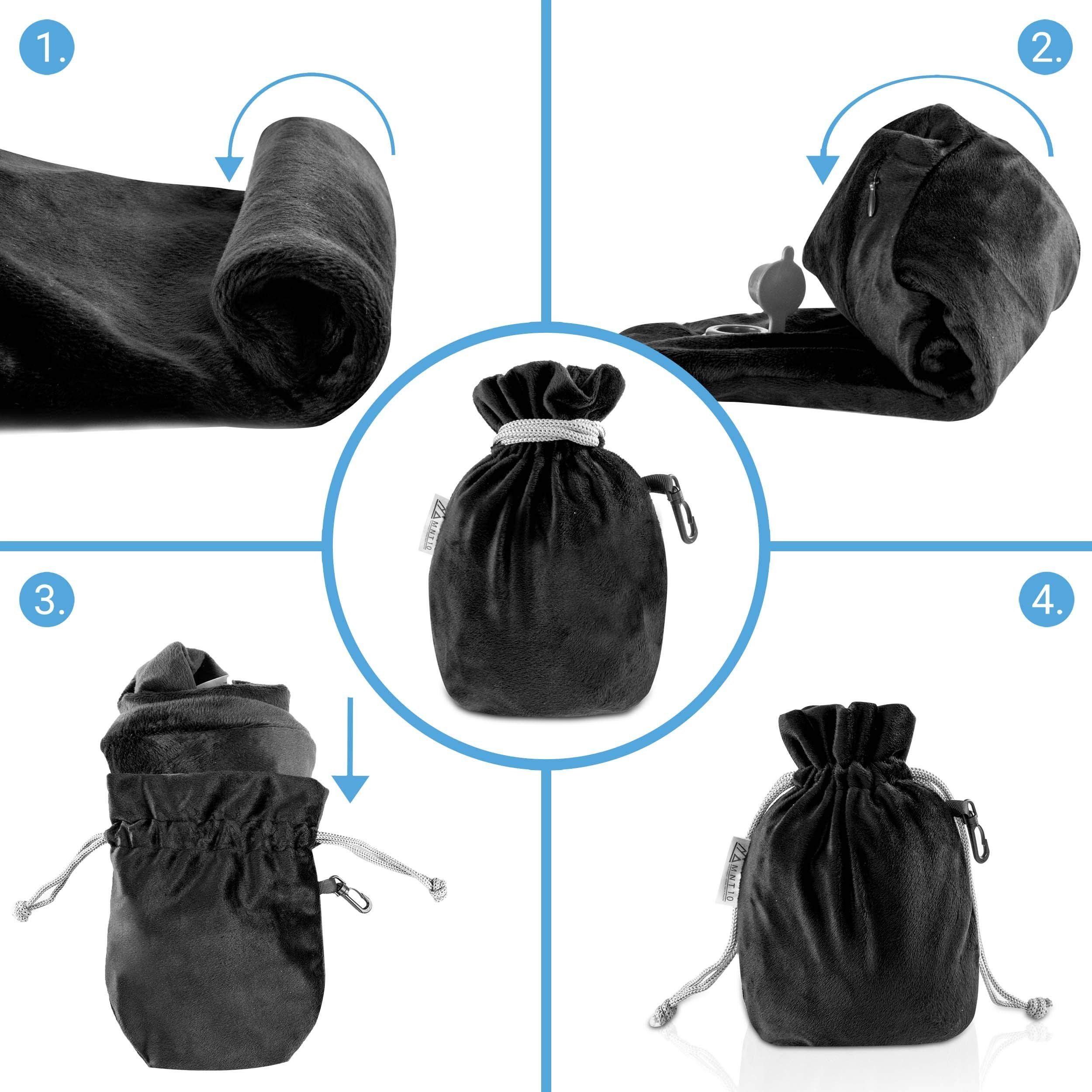 Nackenstützkissen Reisekissen aufblasbar mit Schlafmaske, Transporttasche, mit Bezug MNT10, samt-weichem & Ohrstöpsel Aufblasbares Schwarz Nackenkissen