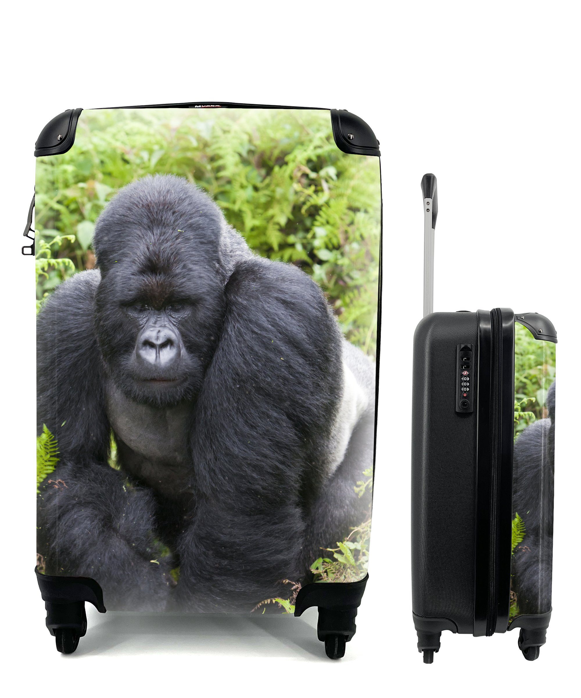 Reisekoffer Ein spaziert durch rollen, Trolley, die Handgepäckkoffer grünen Gorilla Rollen, Ferien, 4 MuchoWow Reisetasche Handgepäck mit für Blätter,