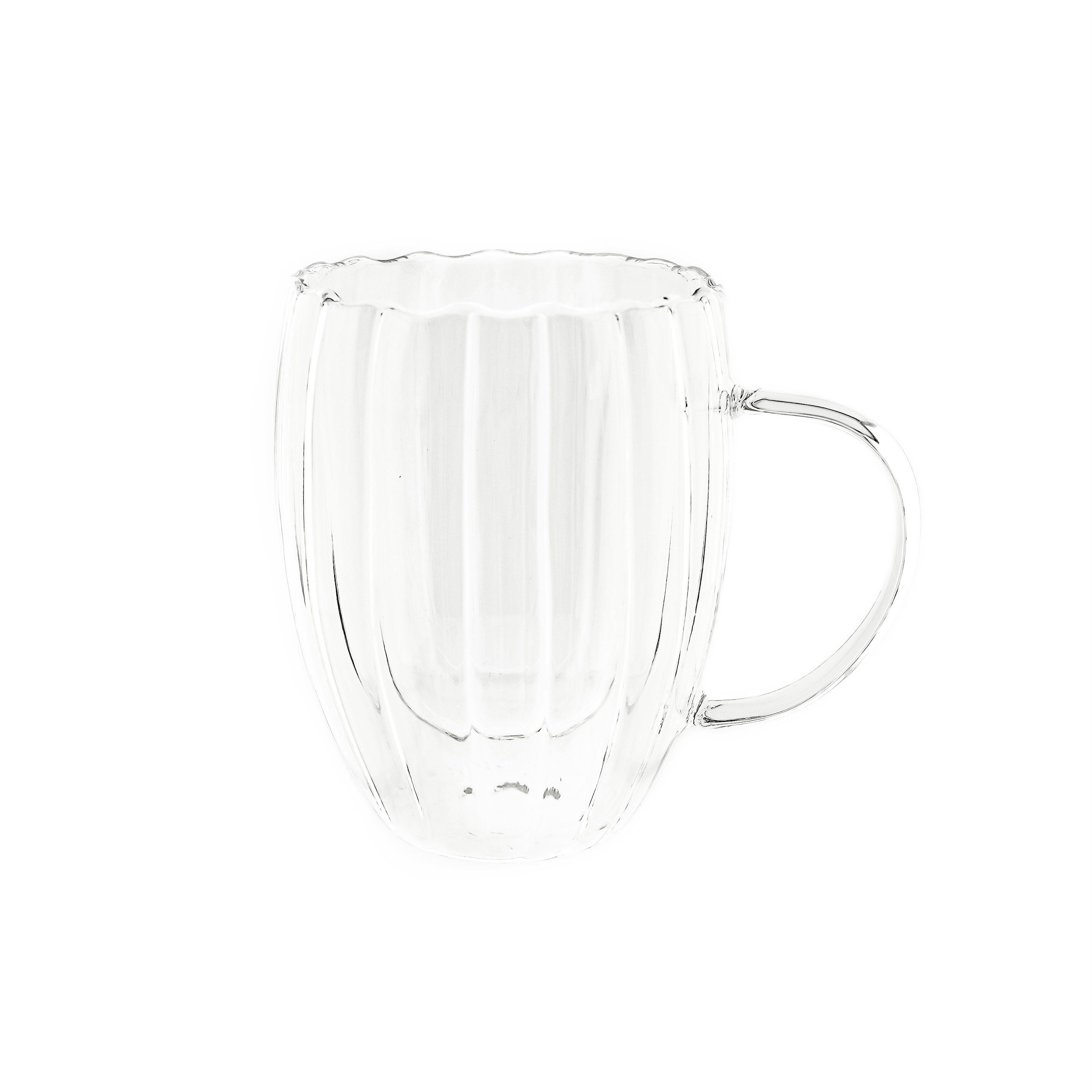 Almina Gläser-Set Doppelwandglas mit Henkel Riffle Design Transparent 350 ml, 2-tlg.