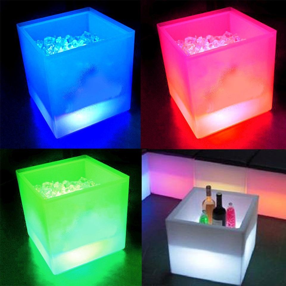 HAC24 Eiswürfelbehälter LED Sektkühler Flaschenkühler Champagnerkühler 3 leuchtstarke LEDs, Kunststoff, (1-tlg), Inklusive Schmelzwasser-Auffang