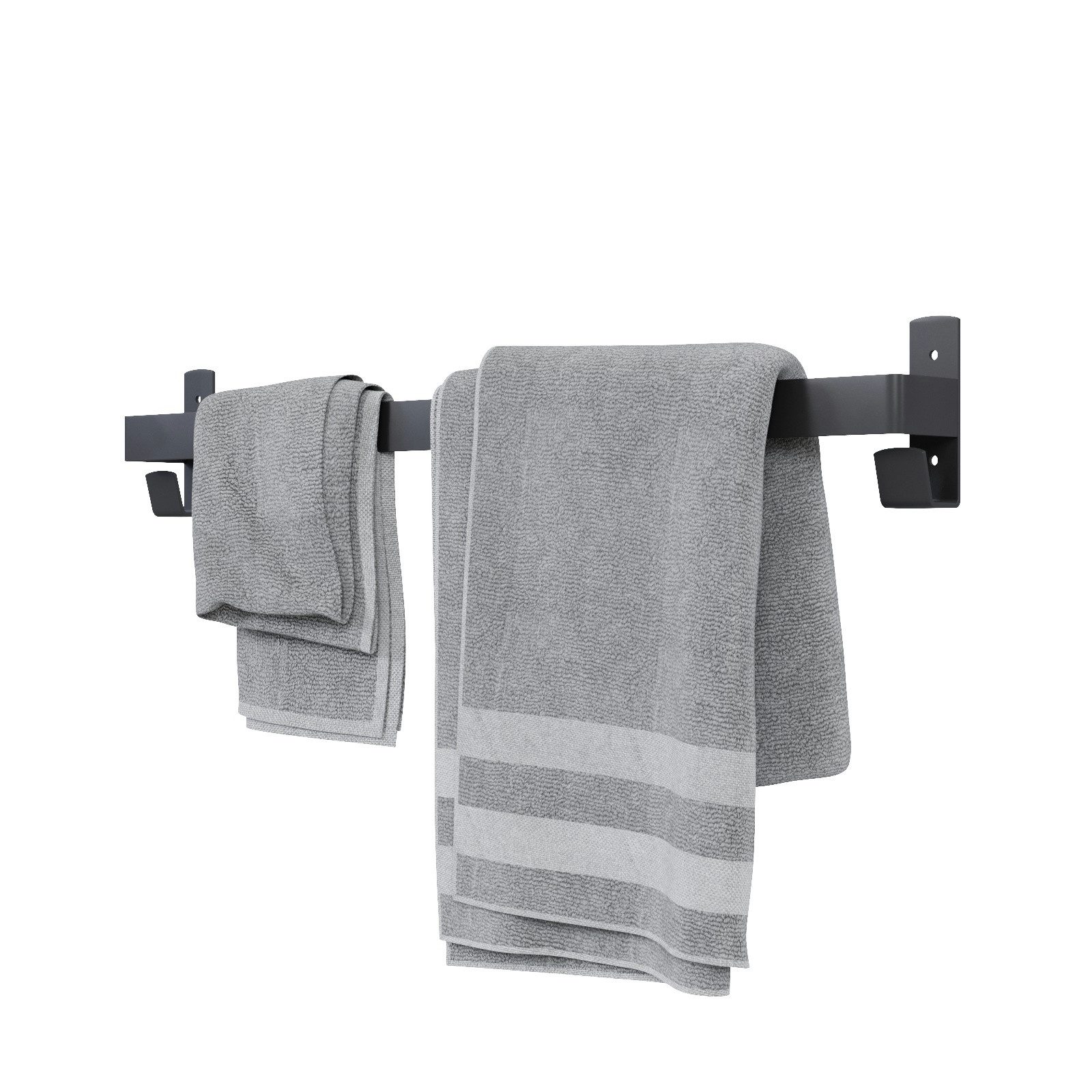 QLS Handtuchhalter Schwarz aus Stahl pulverbeschichtet, 60 cm mit 2 Haken für Badezimmer oder Küche – Varianten