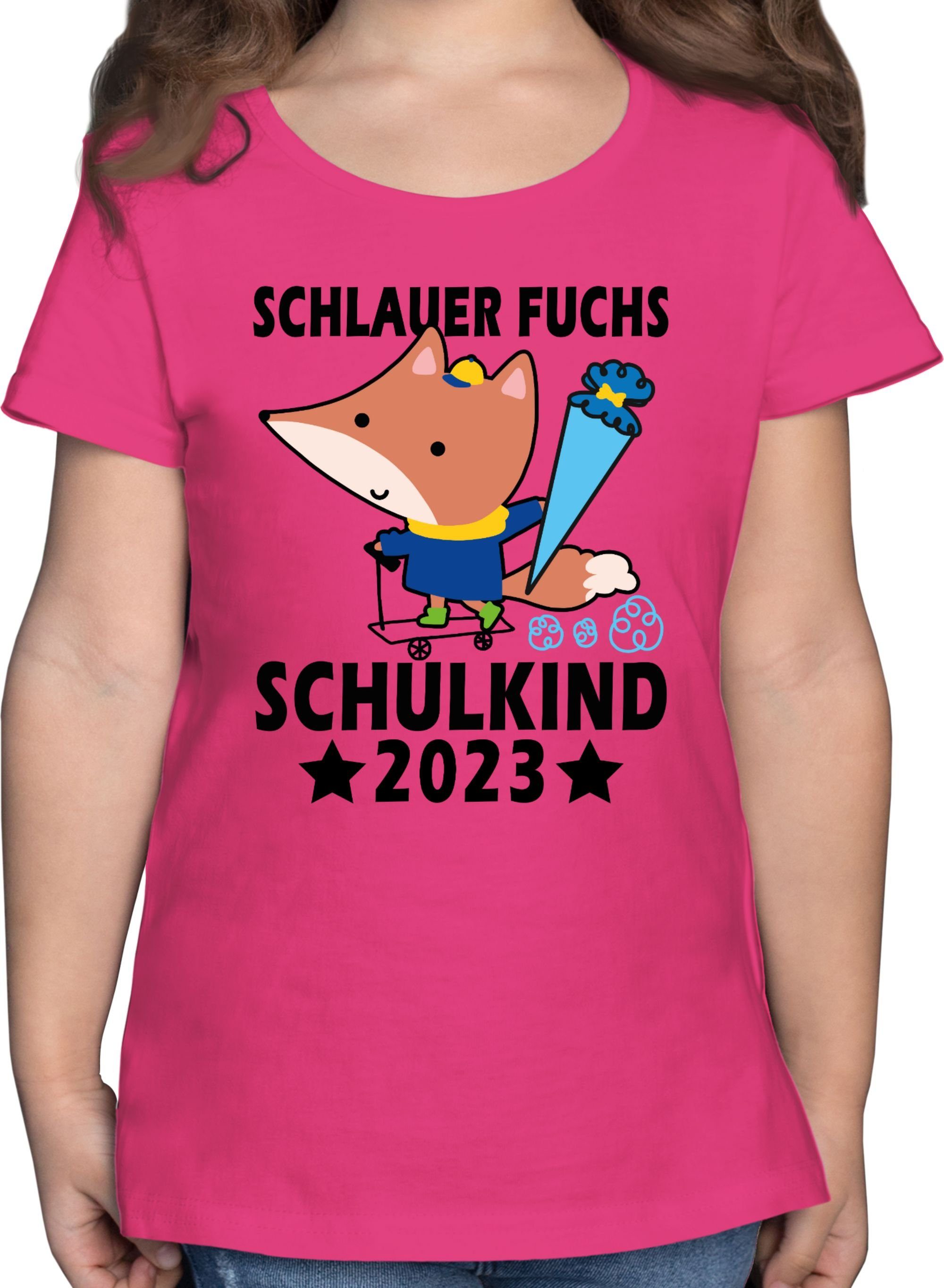 Shirtracer T-Shirt Schlauer Fuchs Schulkind 2023 - schwarz Einschulung Mädchen 1 Fuchsia