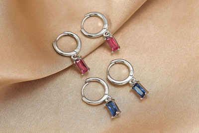 Eyecatcher Paar Creolen Ohrringe Creolen silber mit rot- oder blauem Stein