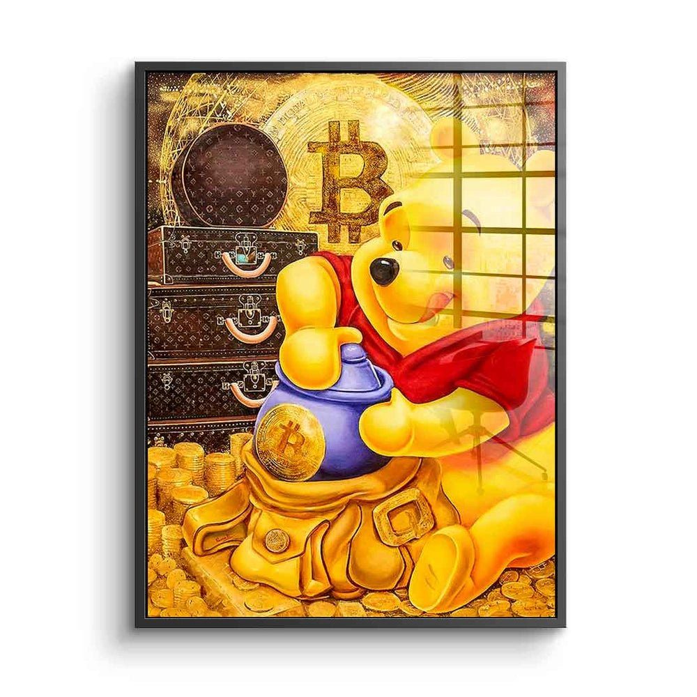 DOTCOMCANVAS® Acrylglasbild Bitcoin Bear - Acrylglas, Acrylglasbild Bitcoin crypto Pu der Bär Winnie-the-Pooh Comic Pop Art