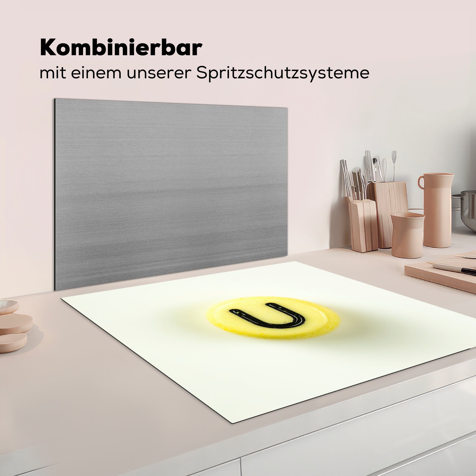 78x78 U MuchoWow Vinyl, Herdblende-/Abdeckplatte für auf Hintergrund, Arbeitsplatte Großbuchstabe cm, tlg), weißem (1 Ceranfeldabdeckung, küche