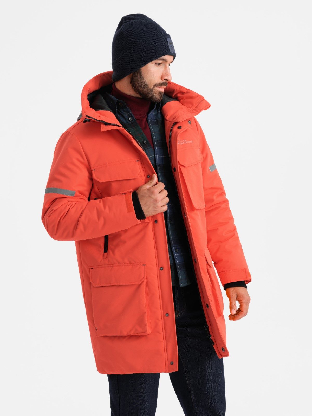 OMBRE Winterjacke Isolierte lange Jacke für Männer mit reflektierenden Elementen