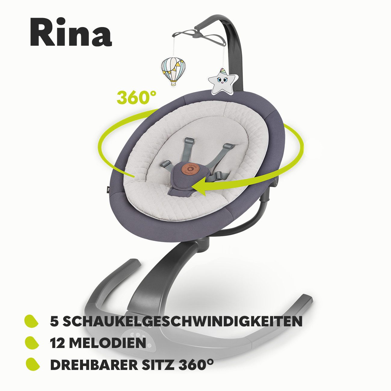 lionelo Babywippe RINA, 360° drehbarer Sitz2-in-1Schaukelsperre günstig online kaufen