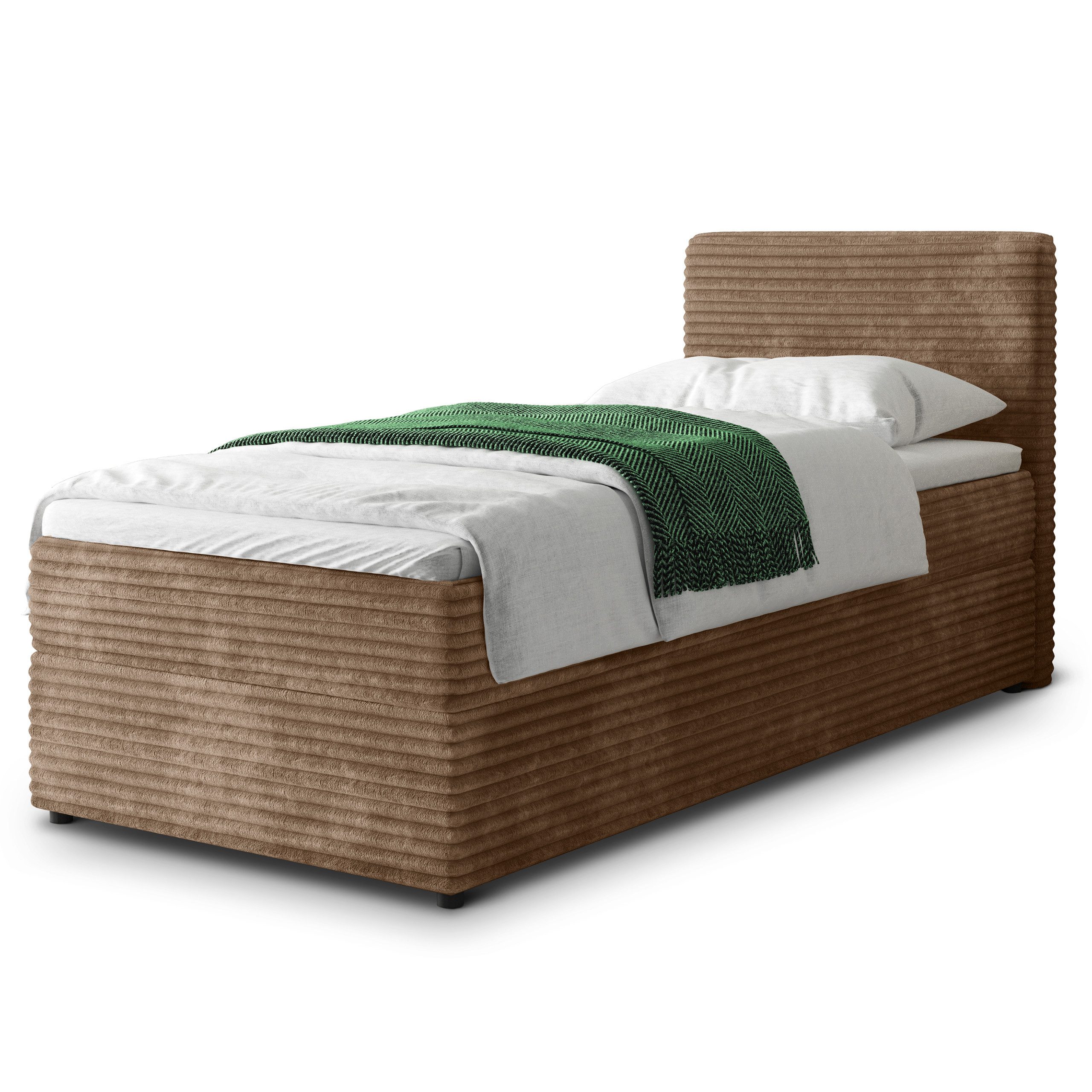 Masseno Boxbett PISA 80x200 cm mit Bonell Matratze und Topper, Einzelbett, Jugendbett, Polsterbett mit Kopfteil, Boxspringbett