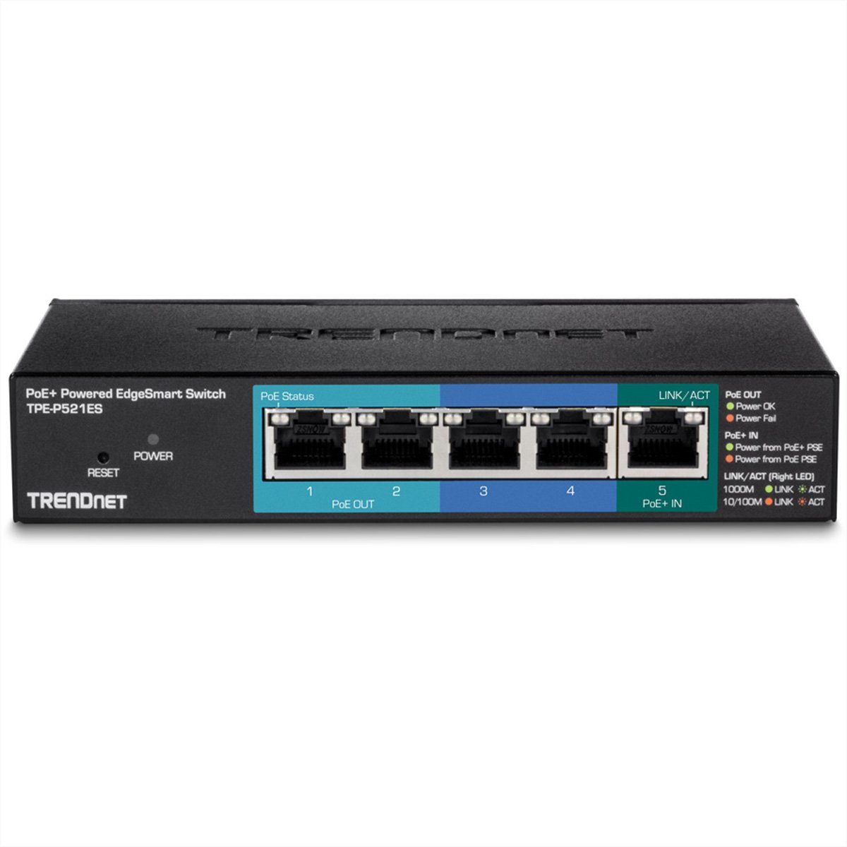 Trendnet 15W PoE 5Port Powered mit Gigabit Pass TPE-P521ES Through Netzwerk-Switch PoE+ Switch